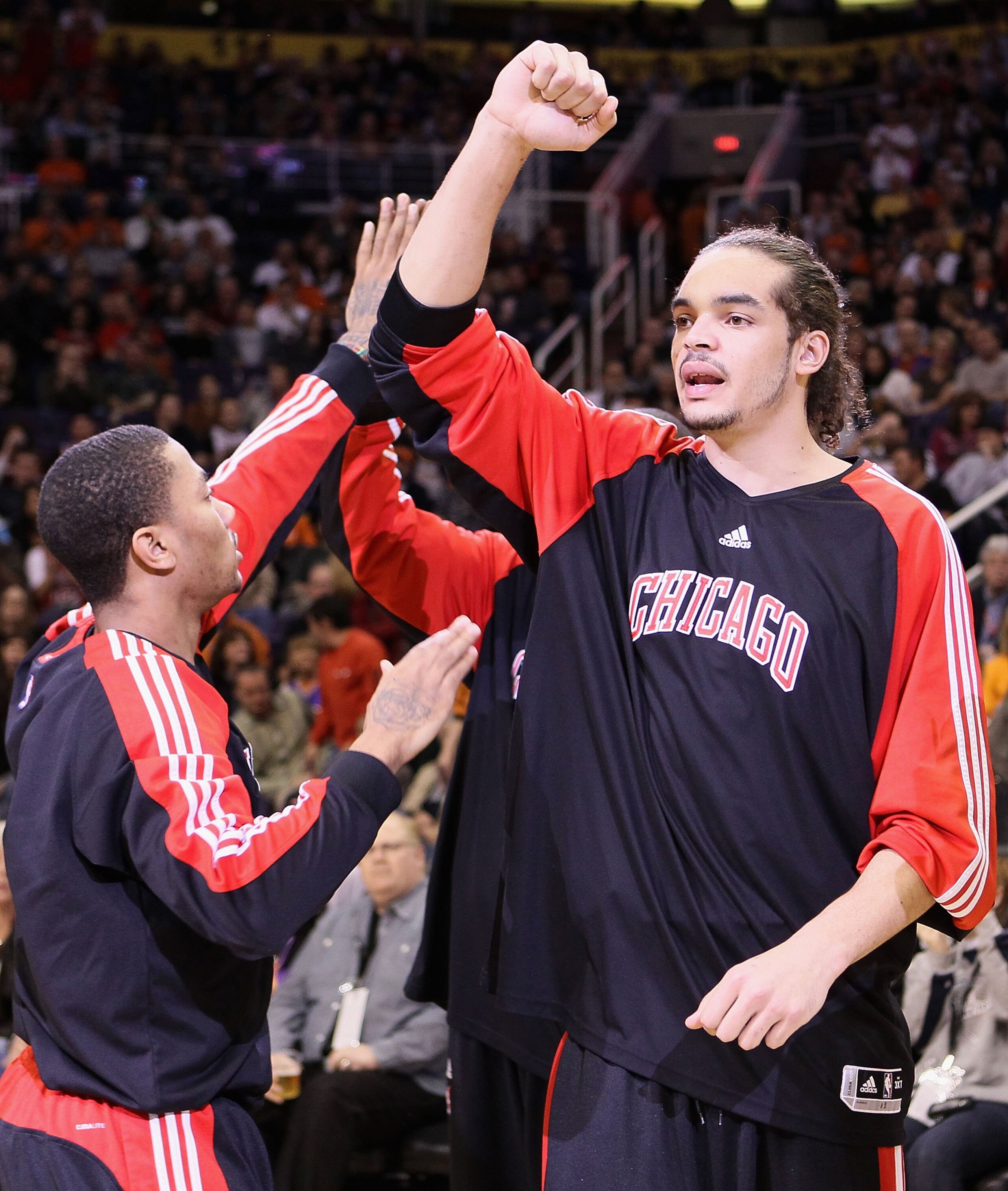 PHOENIX - JANUARY 22:  Joakim Noah #13 of the Chicago Bulls is introduced before the NBA game against the Phoenix Suns at US Airways Center on January 22, 2010 in Phoenix, Arizona. The Bulls defeated the Suns 115-104.  NOTE TO USER: User expressly acknowl