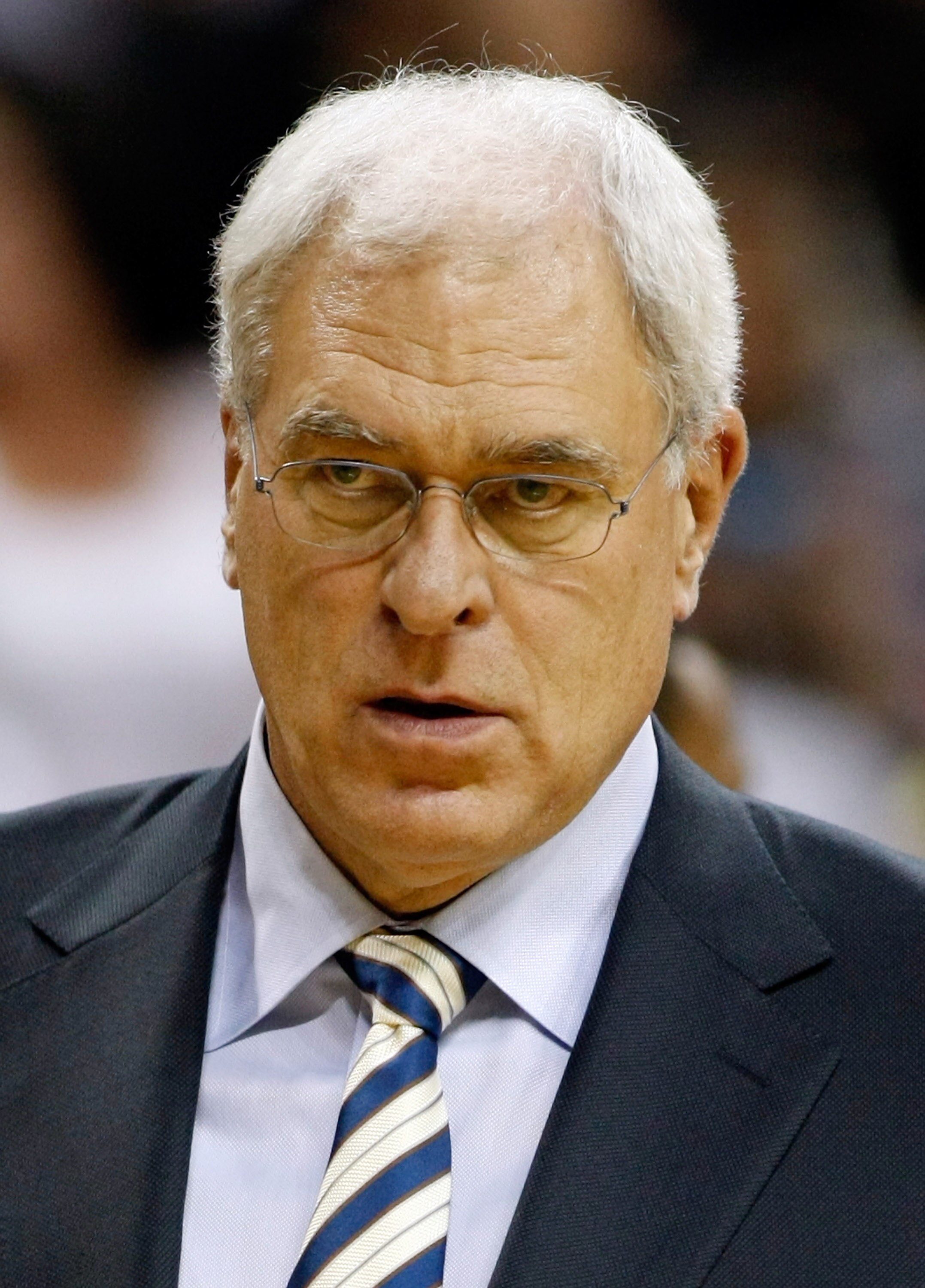 LAS VEGAS - OCTOBER 13:  Head coach Phil Jackson of the Los Angeles Lakers watches his team take on the Sacramento Kings during a preseason game at the Thomas & Mack Center October 13, 2010 in Las Vegas, Nevada. The Lakers won 98-95. NOTE TO USER: User ex