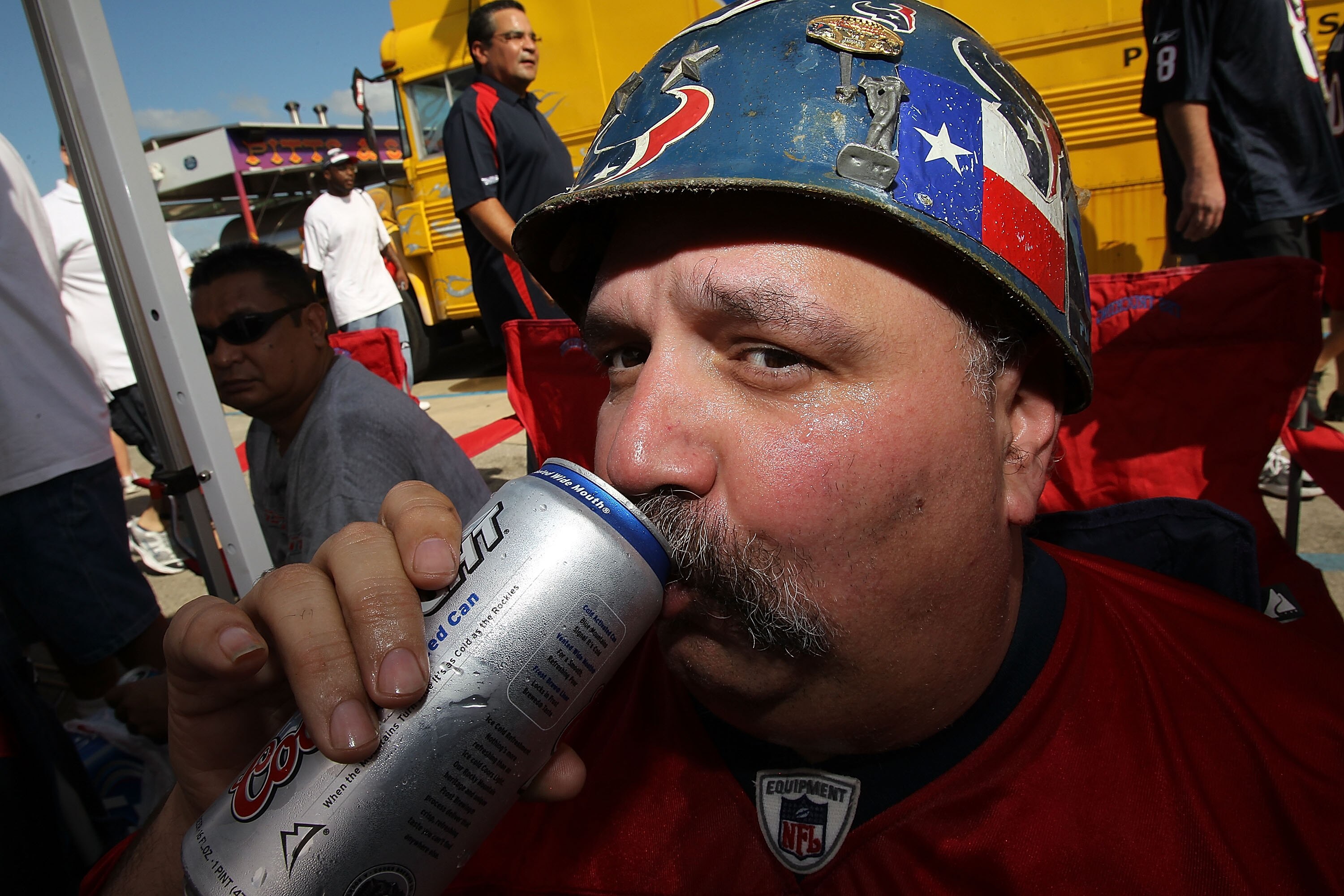 HOUSTON - SEPTEMBER 12:  Greg Duncan of Houston, TX sips on a beer while tailgating before the NFL season opener game between the Indianapolis Colts and Houston Texans at Reliant Stadium on September 12, 2010 in Houston, Texas.  (Photo by Ronald Martinez/
