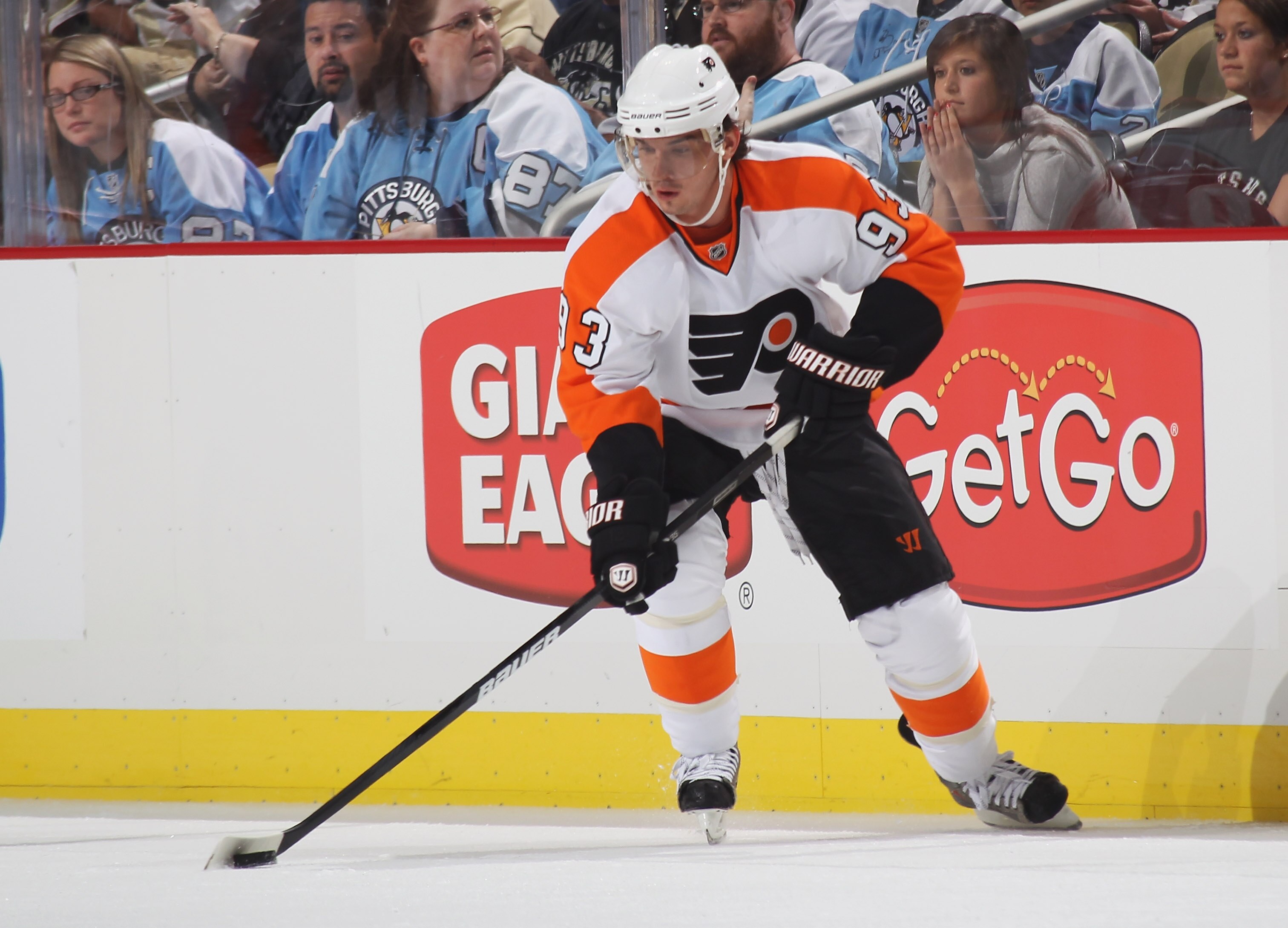 PITTSBURGH - OCTOBER 07:  Nikolai Zherdev #93 of the Philadelphia Flyers skates against the Pittsburgh Penguins at the Consol Energy Center on October 7, 2010 in Pittsburgh, Pennsylvania.  (Photo by Bruce Bennett/Getty Images)