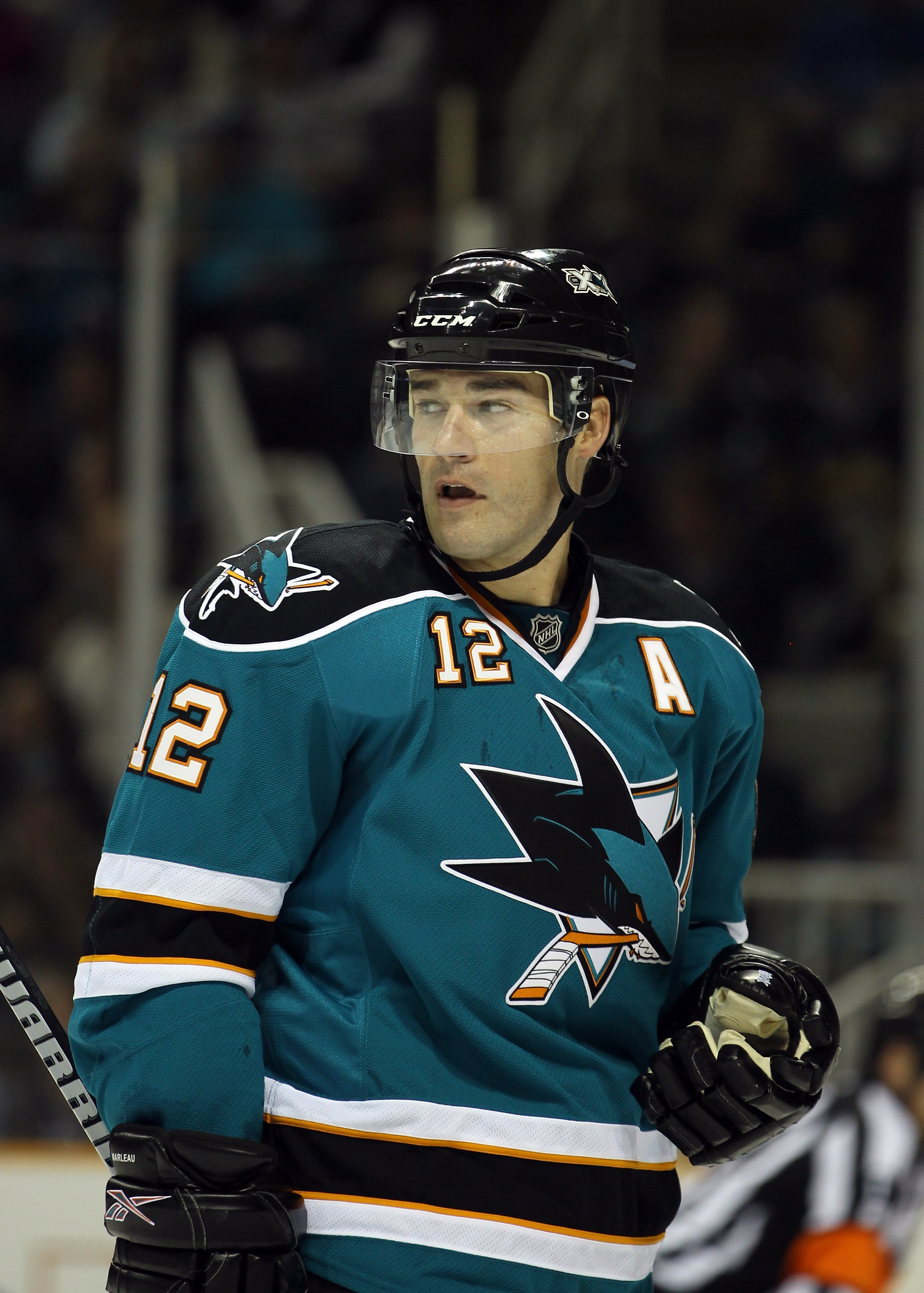 SAN JOSE, CA - SEPTEMBER 24:  Patrick Marleau #12 of the San Jose Sharks in action during their preseason game against the Anaheim Ducks at HP Pavilion on September 24, 2010 in San Jose, California.  (Photo by Ezra Shaw/Getty Images)