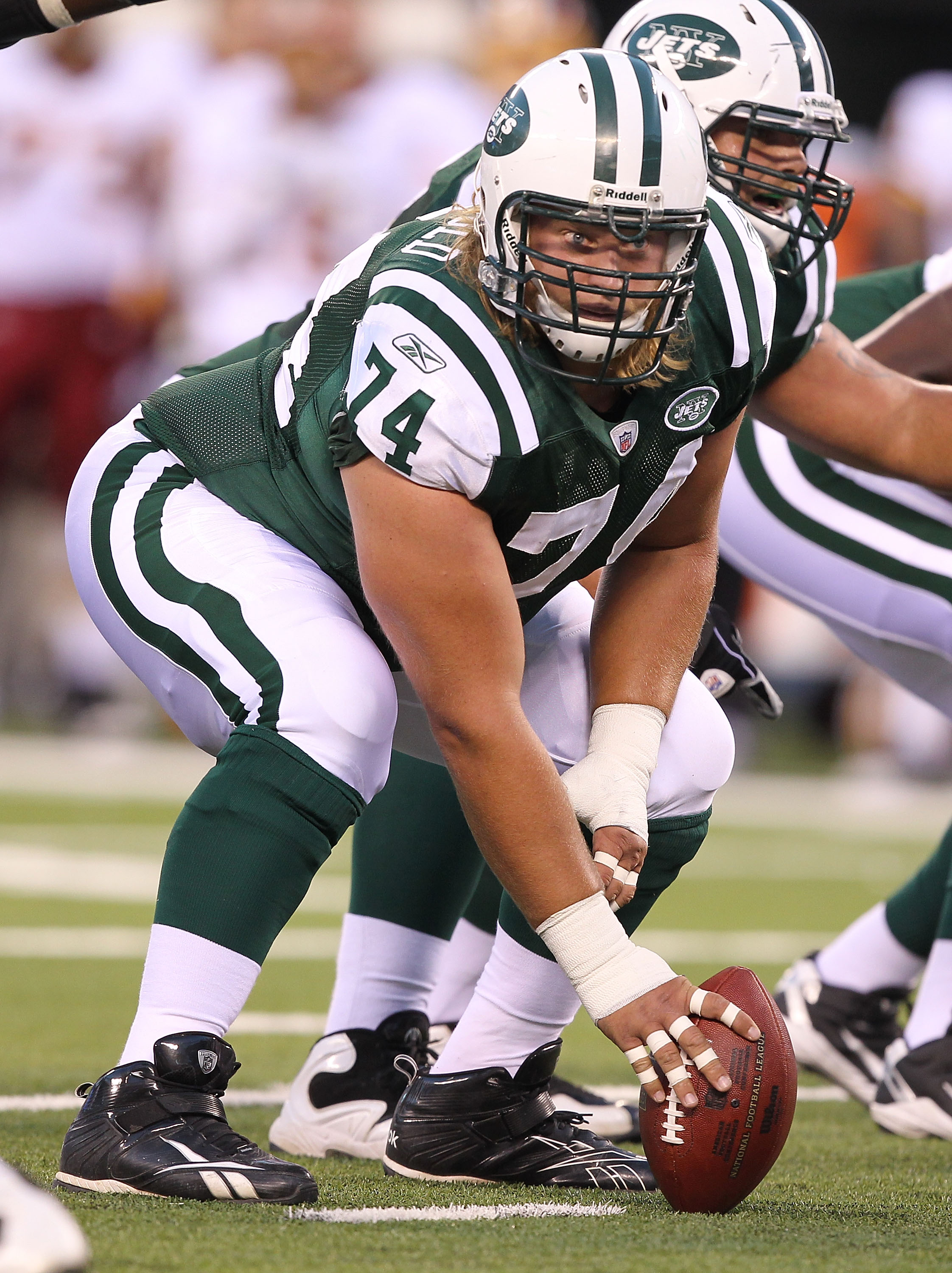 EAST RUTHERFORD, NJ - AUGUST 27:  Nick Mangold #74 of the Washington Redskins  in action against the New York Jets during their preseason game on August 27, 2010 at the New Meadowlands Stadium  in East Rutherford, New Jersey.  (Photo by Al Bello/Getty Ima