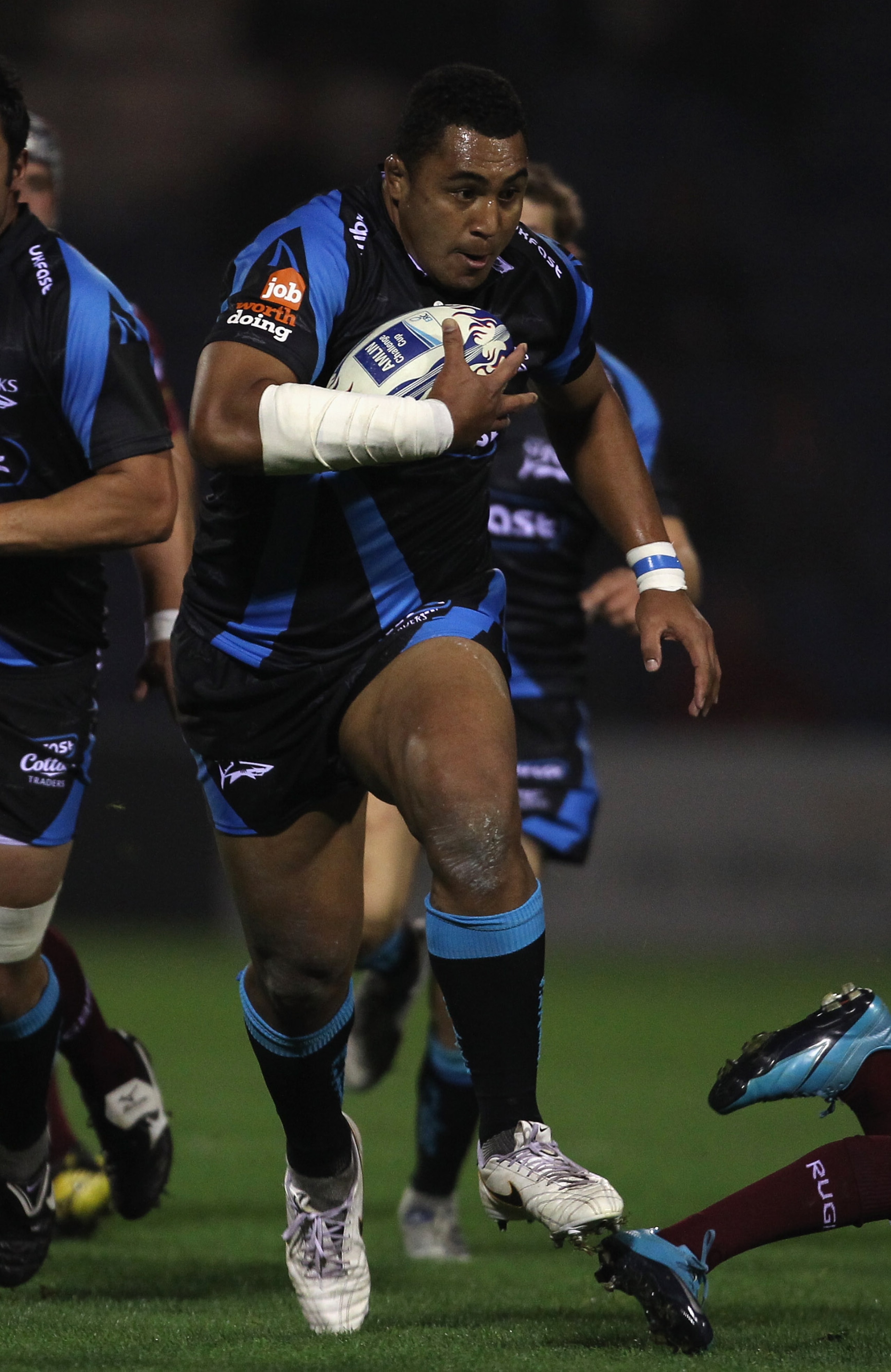 STOCKPORT, ENGLAND - OCTOBER 08:  Sisa Koyamaibole of Sale Sharks during the Amlin Challenge Cup match between Sale Sharks and Cetransa El Salvador at Edgeley Park on October 8, 2010 in Stockport, England.  (Photo by Alex Livesey/Getty Images)
