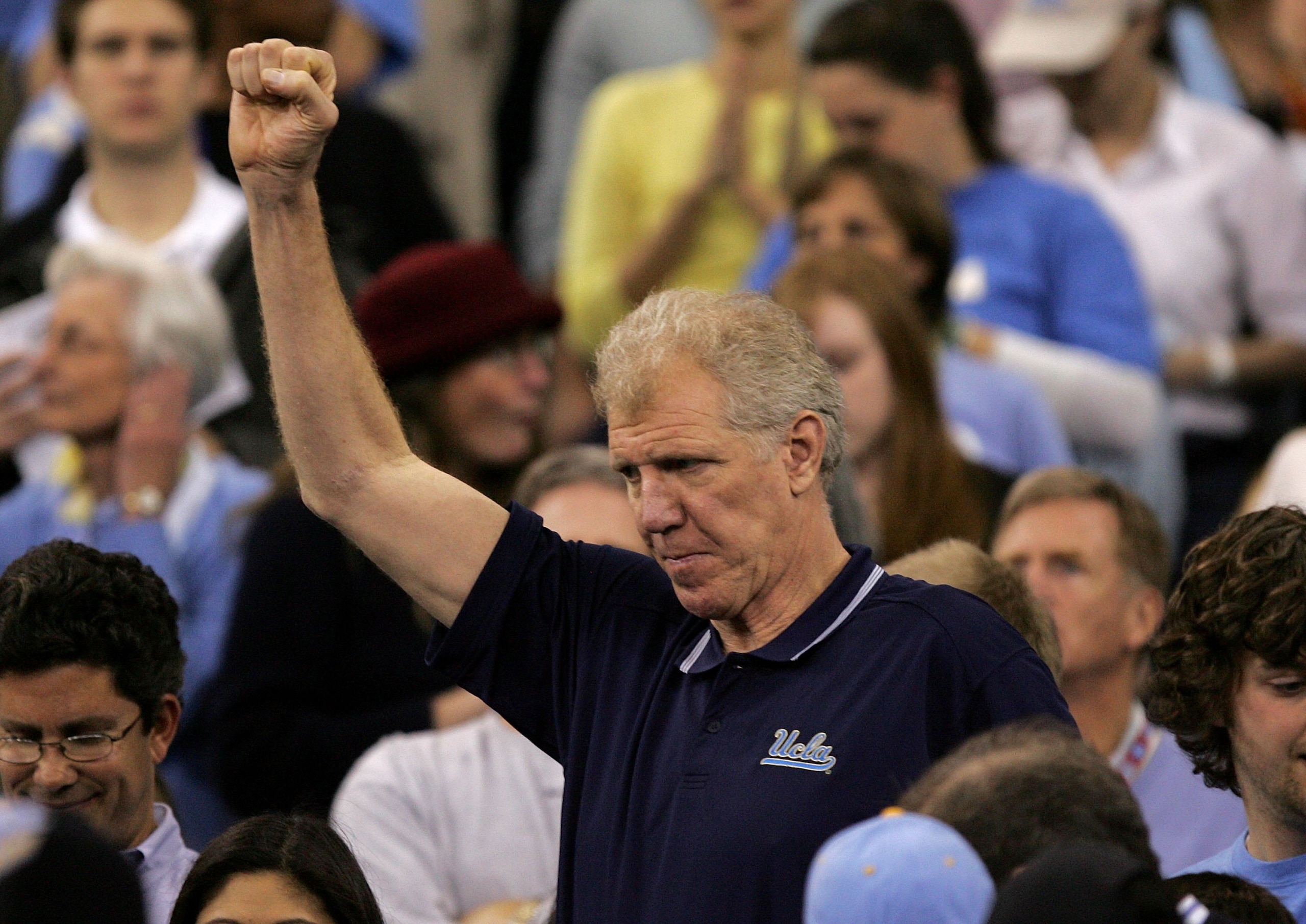 INDIANAPOLIS - APRIL 03:  Former UCLA star basketball player Bill Walton cheers on his alma mater against the Florida Gators during the National Championship game of the NCAA Men's Final Four on April 3, 2006 at the RCA Dome in Indianapolis, Indiana.  (Ph