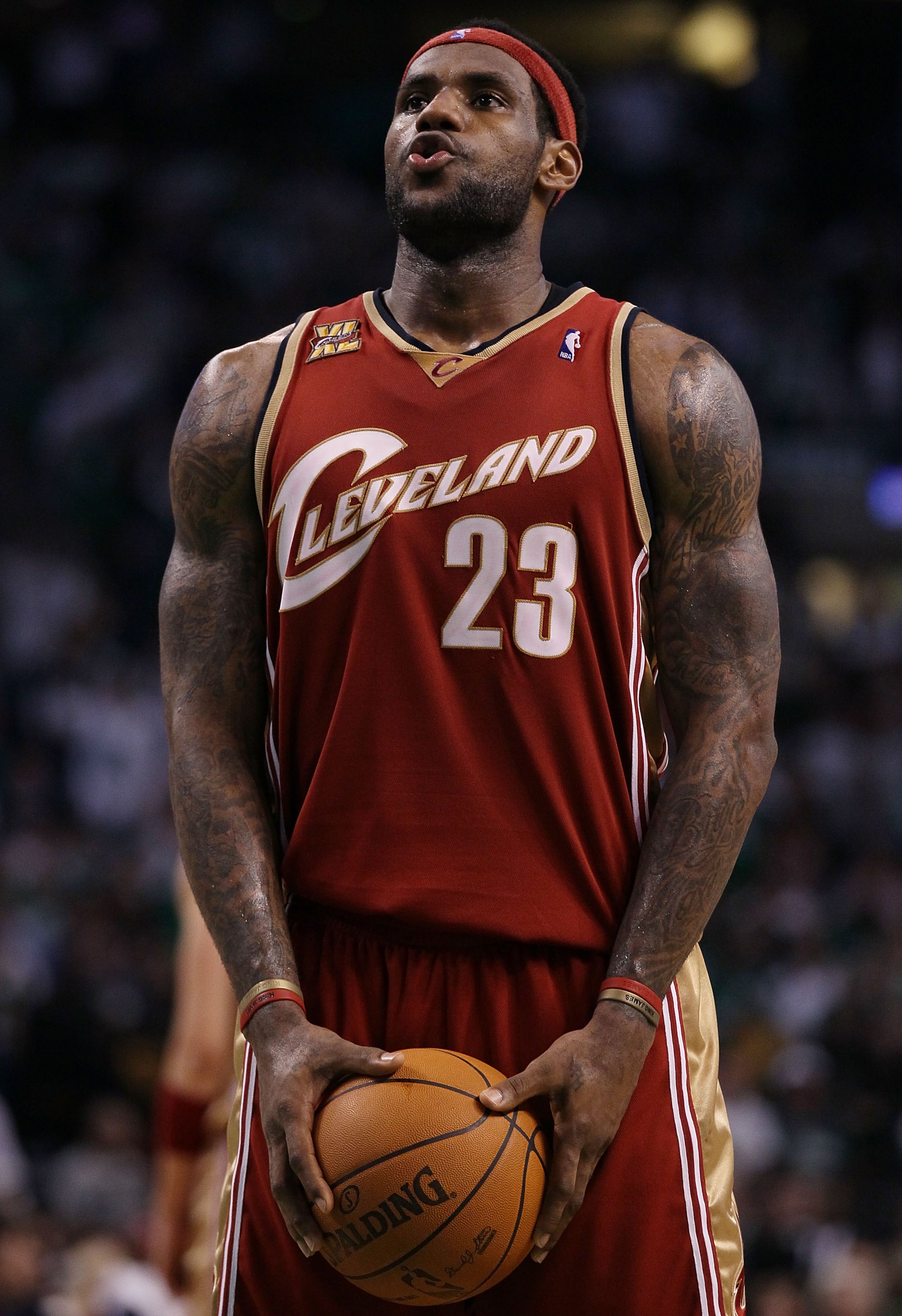 BOSTON - MAY 13:  LeBron James #23 of the Cleveland Cavaliers prepares to shoot a free throw in the fourth quarter against the Boston Celtics during Game Six of the Eastern Conference Semifinals of the 2010 NBA playoffs at TD Garden on May 13, 2010 in Bos