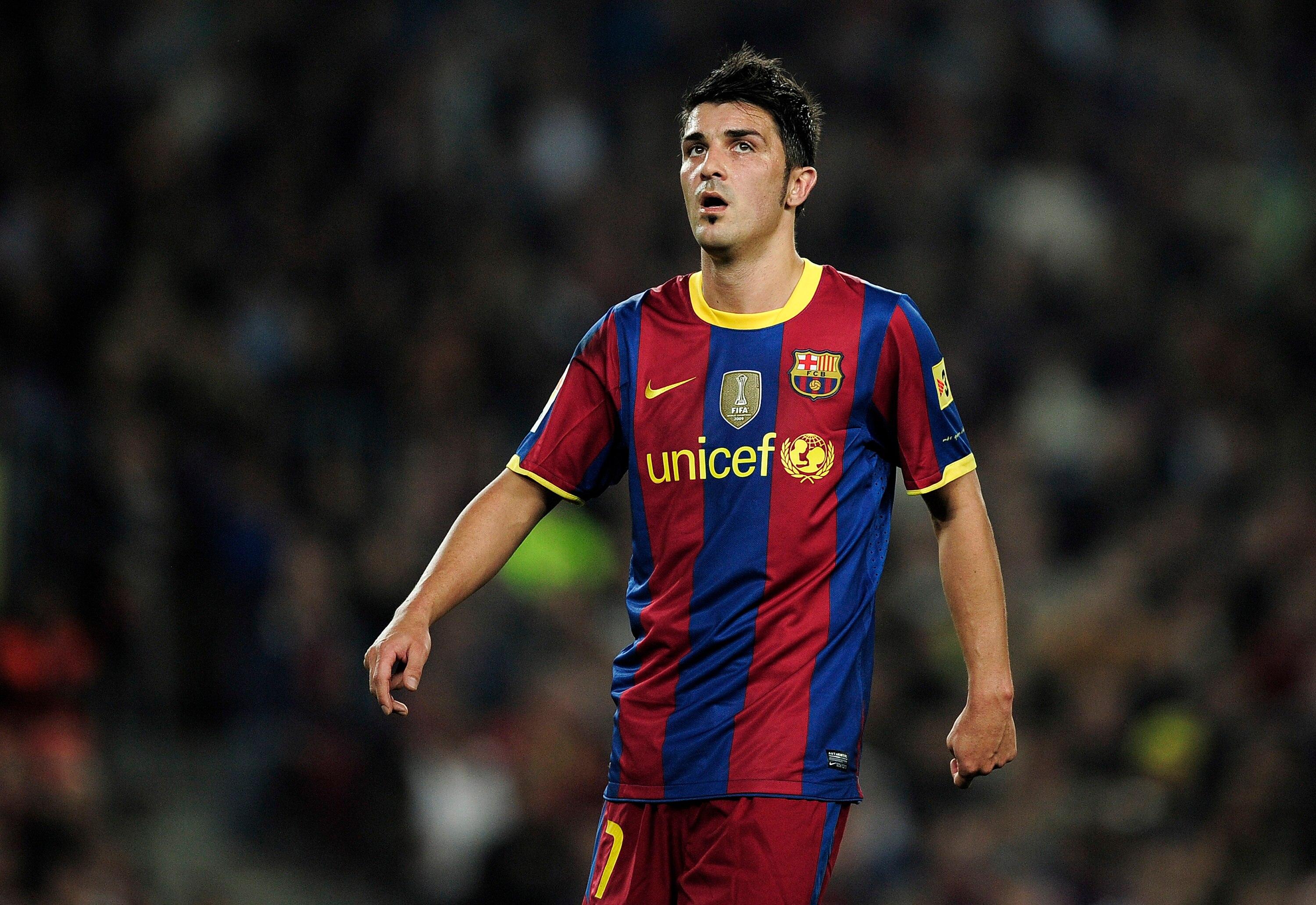 BARCELONA, SPAIN - OCTOBER 16:  David Villa of Barcelona looks on during the La Liga match between Barcelona and Valencia at the Camp Nou stadium on October 16, 2010 in Barcelona, Spain.  (Photo by David Ramos/Getty Images)