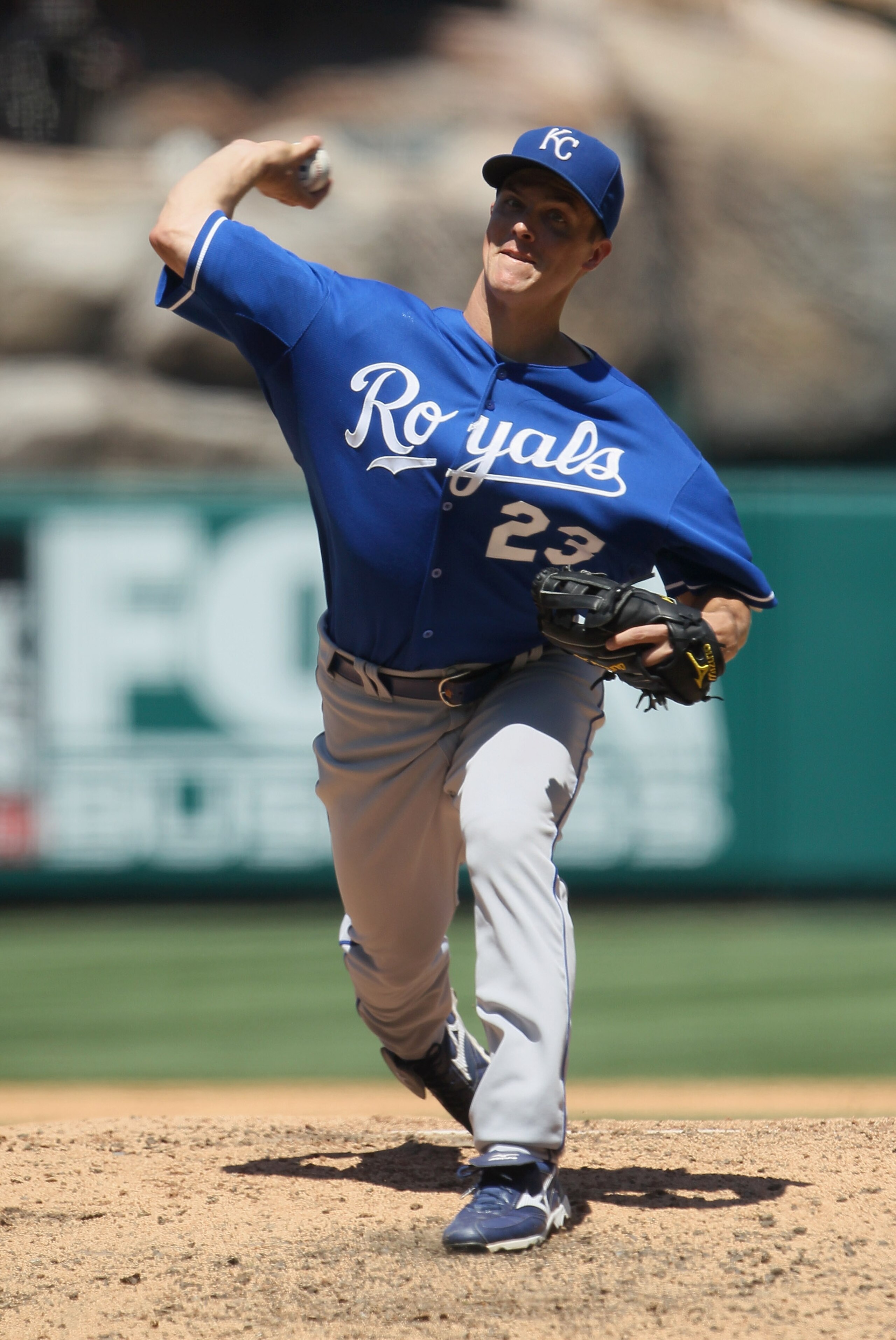 ANAHEIM, CA - AUGUST 11: Zack Greinke #23 of the Kansas City Royals pitches against the Los Angeles Angels of Anaheim in the sixth inning at Angel Stadium on August 11, 2010 in Anaheim, California. The Angels defeated the Royals 2-1 in ten innings. (Pho ANAHEIM, CA - AUGUST 11: Zack Greinke #23 of the Kansas City Royals pitches against the Los Angeles Angels of Anaheim in the sixth inning at Angel Stadium on August 11, 2010 in Anaheim, California. The Angels defeated the Royals 2-1 in ten innings. (Pho