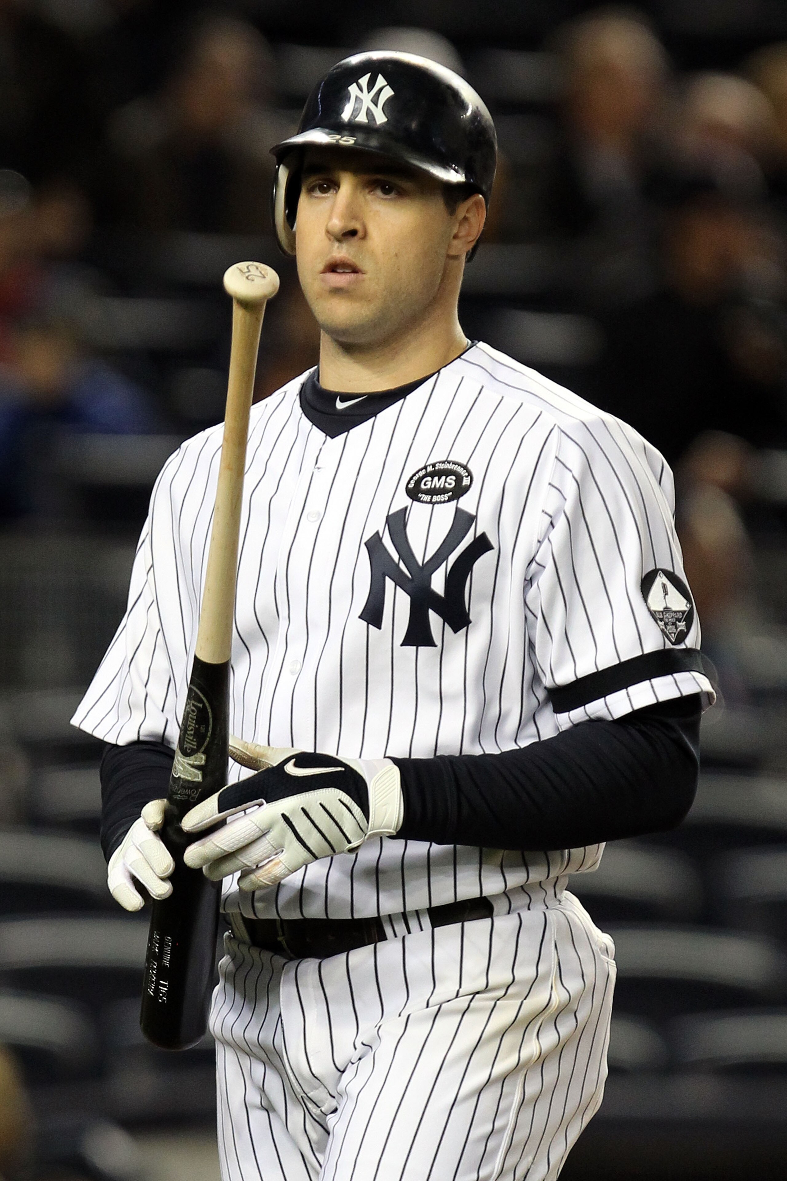 NEW YORK - OCTOBER 18: Mark Teixeira #25 of the New York Yankees reacts after he struck out for the final out of the game against the Texas Rangers in Game Three of the ALCS during the 2010 MLB Playoffs at Yankee Stadium on October 18, 2010 in New York, NEW YORK - OCTOBER 18: Mark Teixeira #25 of the New York Yankees reacts after he struck out for the final out of the game against the Texas Rangers in Game Three of the ALCS during the 2010 MLB Playoffs at Yankee Stadium on October 18, 2010 in New York,