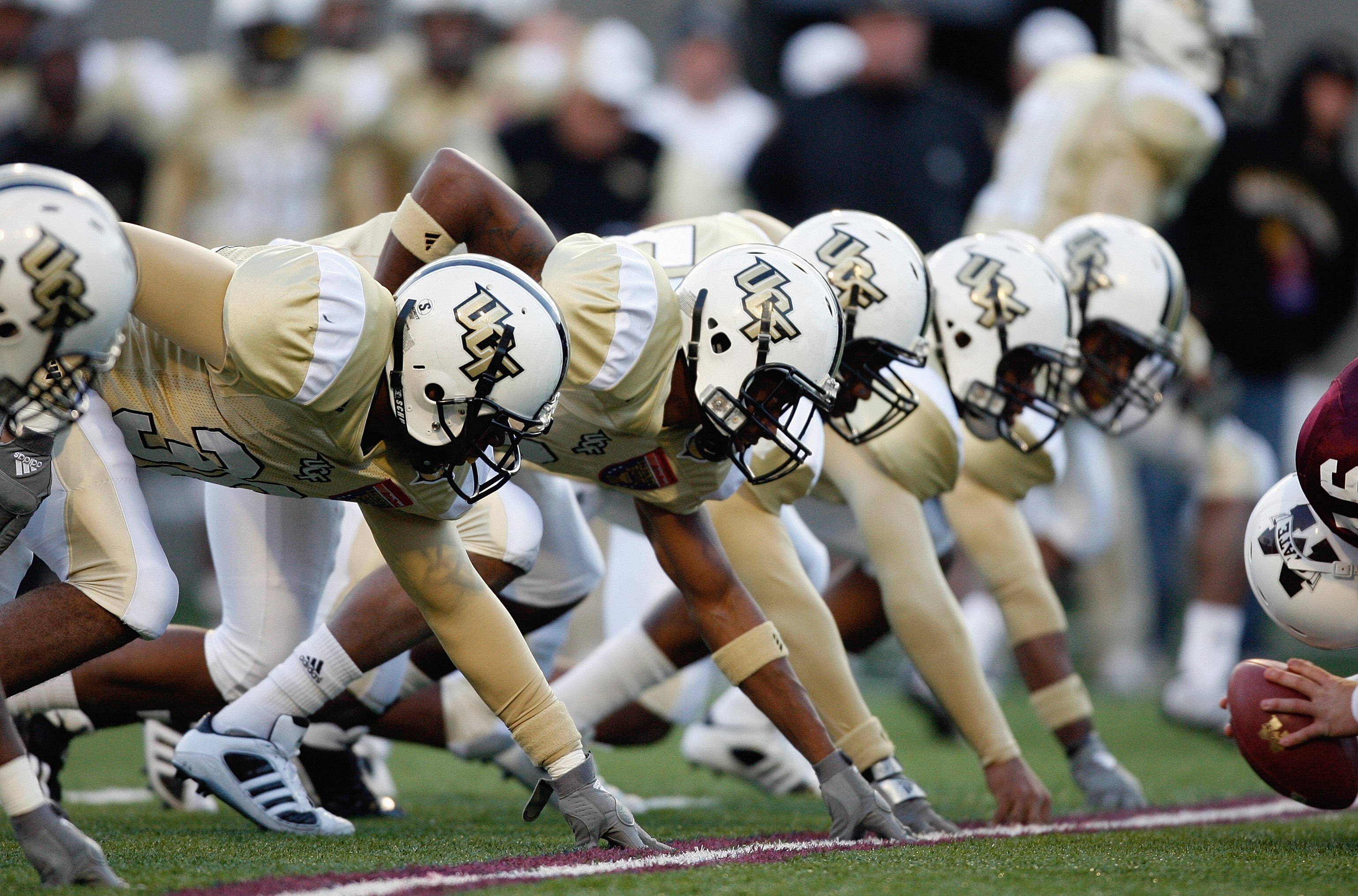MEMPHIS, TN - DECEMBER 29: The UCF Knights line up against the Mississippi State Bulldogs on December 29, 2007 at the Liberty Bowl Memorial Stadium in Memphis, Tennessee. The Bulldogs beat the Knights 10-3. (Photo by Joe Murphy/Getty Images)