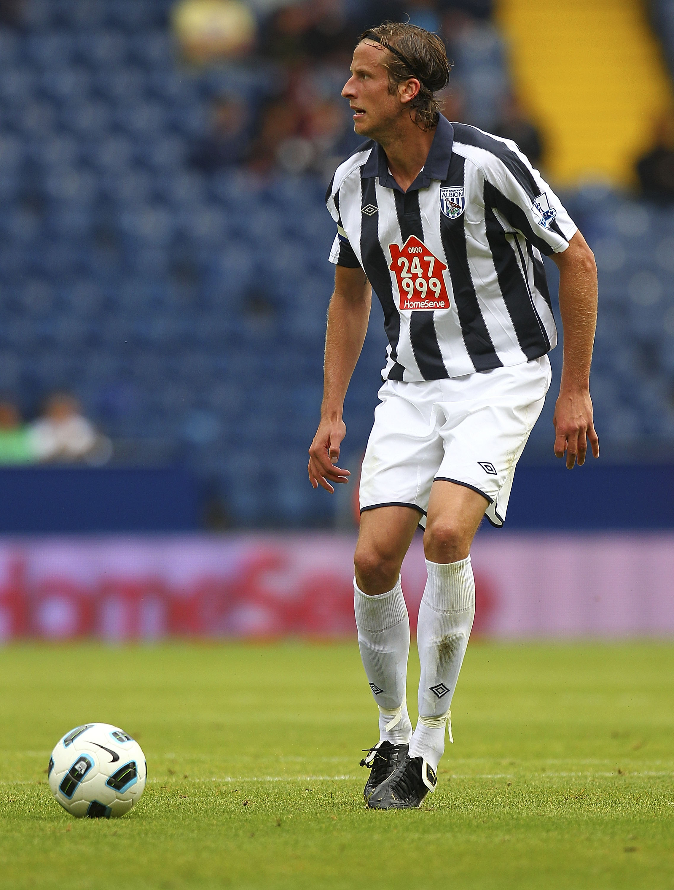 WEST BROMWICH, ENGLAND - AUGUST 07: Jonas Olsson of West Bromwich Albion in action during the pre season friendly match between West Bromwich Albion and Osasuna at The Hawthorns on August 07, 2010 in West Bromwich, England. (Photo by Tom Dulat/Getty Image