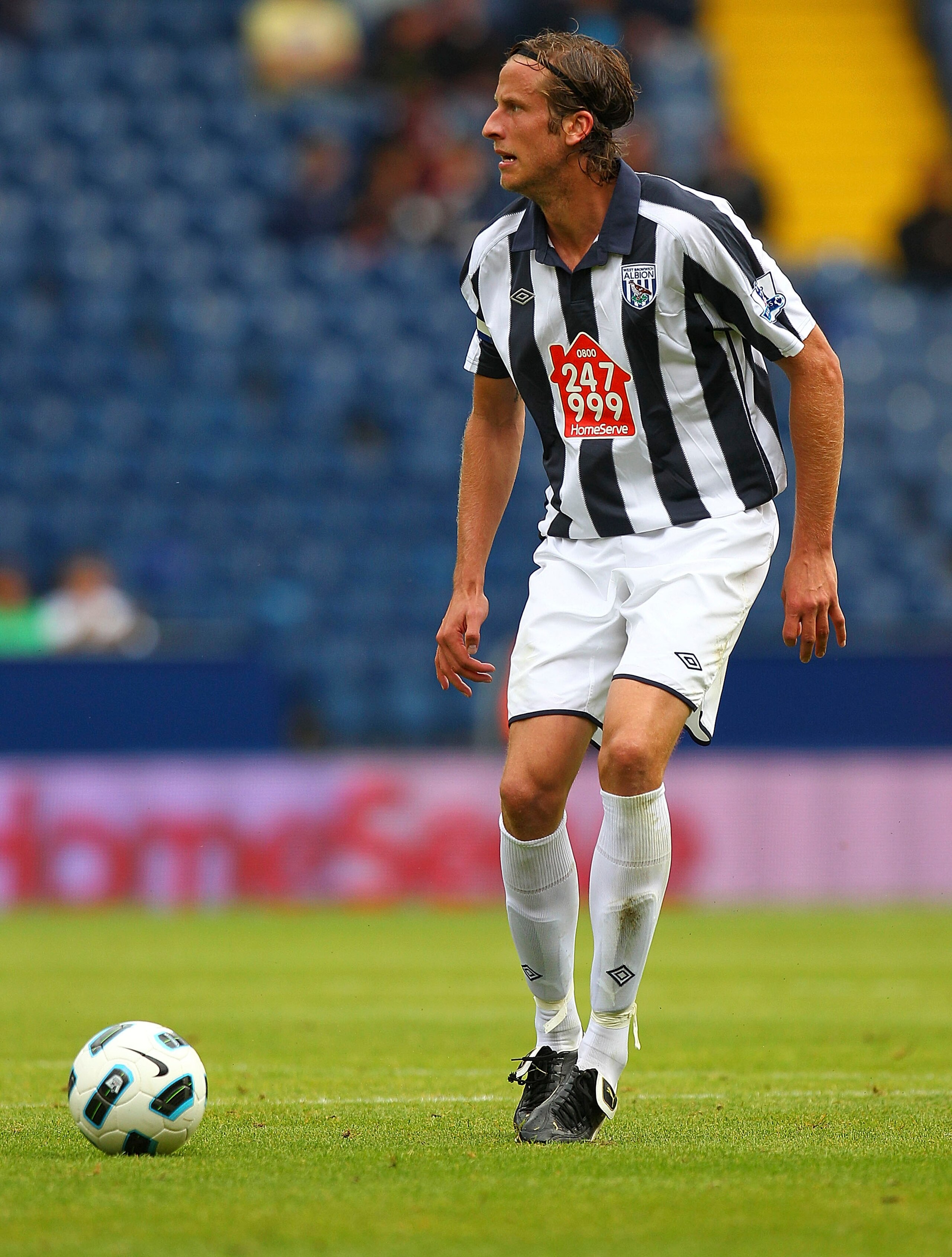 WEST BROMWICH, ENGLAND - AUGUST 07: Jonas Olsson of West Bromwich Albion in action during the pre season friendly match between West Bromwich Albion and Osasuna at The Hawthorns on August 07, 2010 in West Bromwich, England. (Photo by Tom Dulat/Getty Image