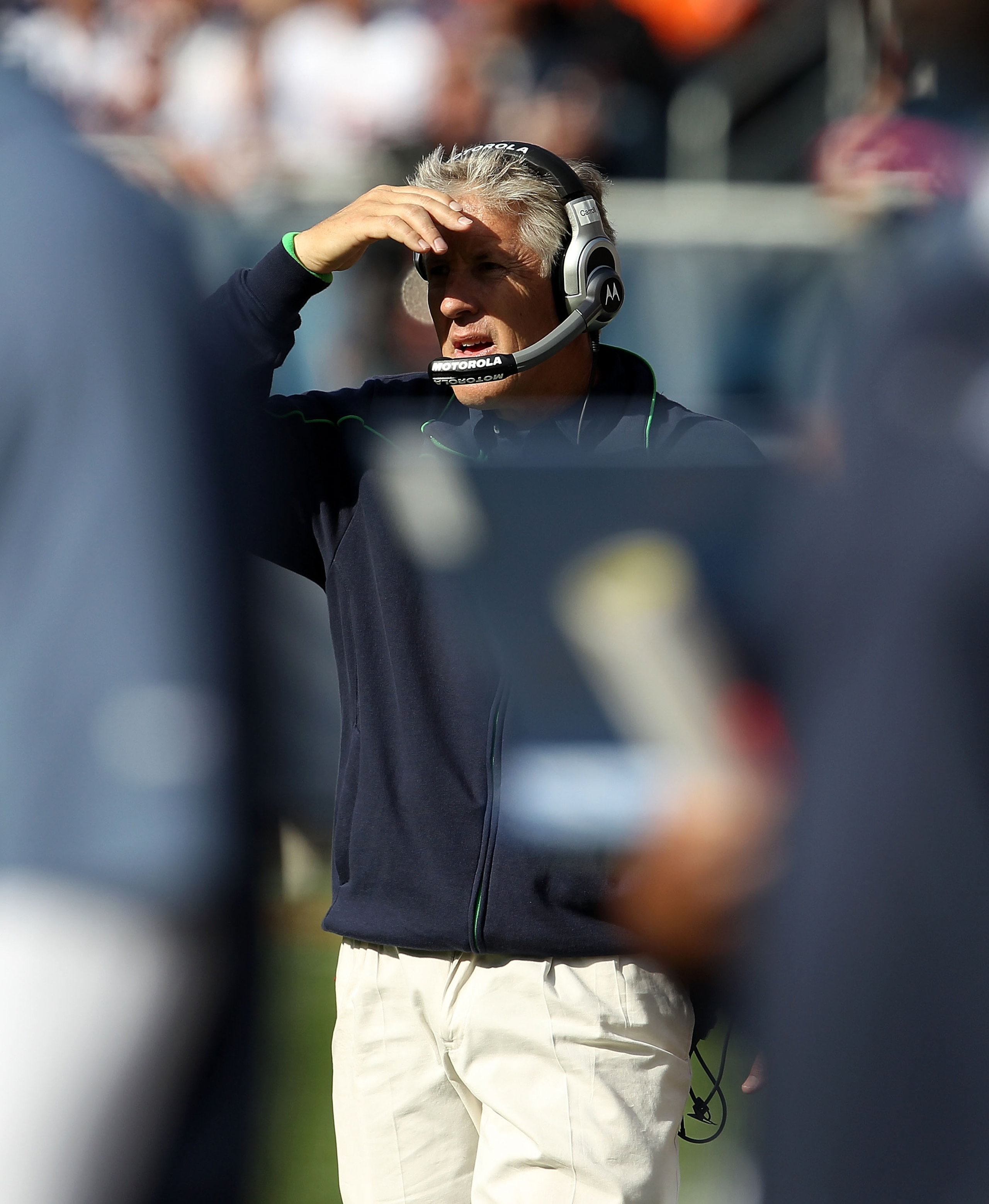 CHICAGO - OCTOBER 17: Head coach Pete Carroll of the Seattle Seahawks watches as his team takes on the Chicago Bears at Soldier Field on October 17, 2010 in Chicago, Illinois. The Seahawks defeated the Bears 23-20. (Photo by Jonathan Daniel/Getty Images)