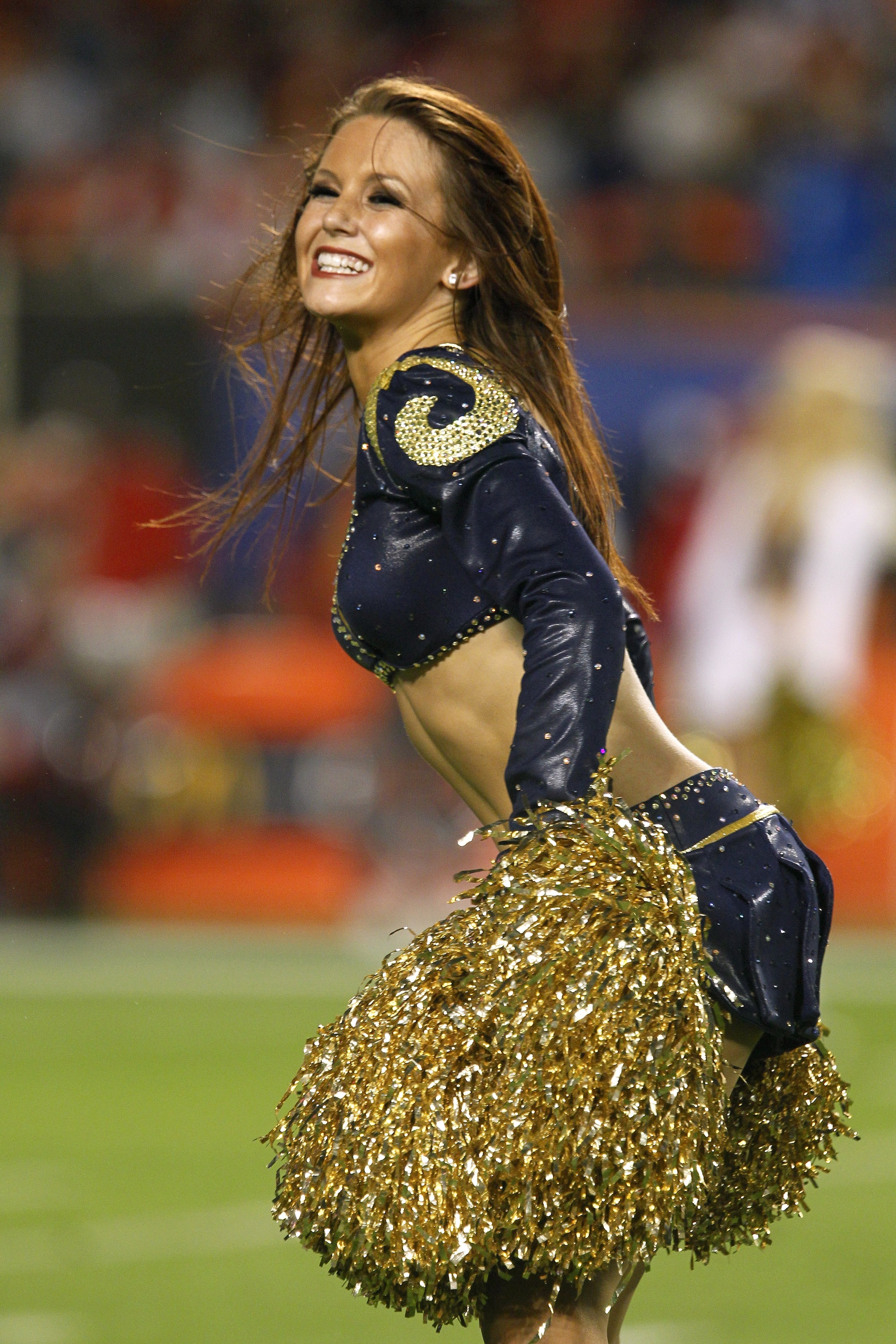 MIAMI GARDENS, FL - JANUARY 31:  A St. Louis Rams cheerleader performs her routine during the 2010 AFC-NFC Pro Bowl game at Sun Life Stadium on January 31, 2010 in Miami Gardens, Florida. The AFC defeated the NFC 41-34. (Photo by Scott Halleran/Getty Imag