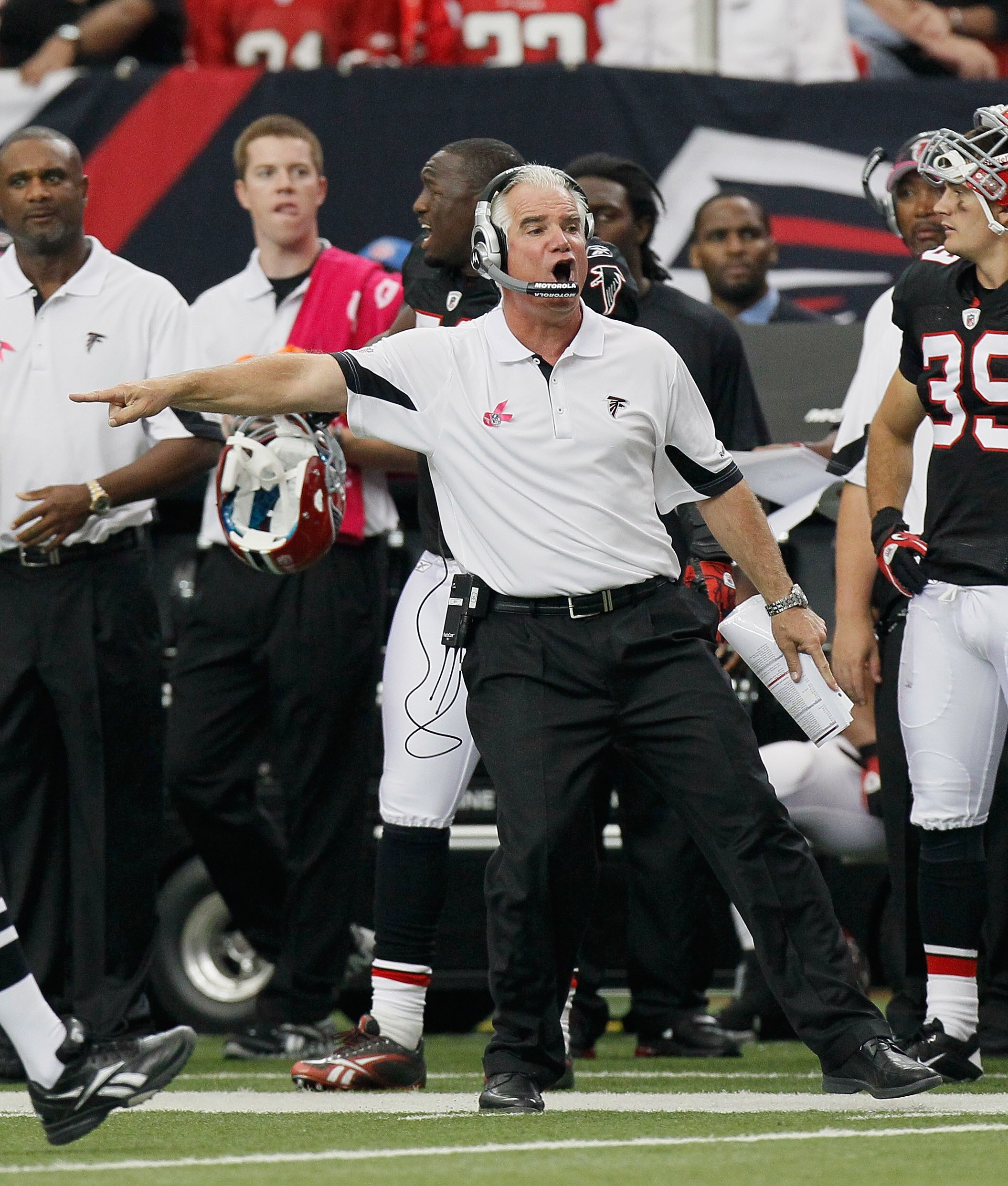 ATLANTA - OCTOBER 03:  Head coach Mike Smith of the Atlanta Falcons against the San Francisco 49ers at Georgia Dome on October 3, 2010 in Atlanta, Georgia.  (Photo by Kevin C. Cox/Getty Images)