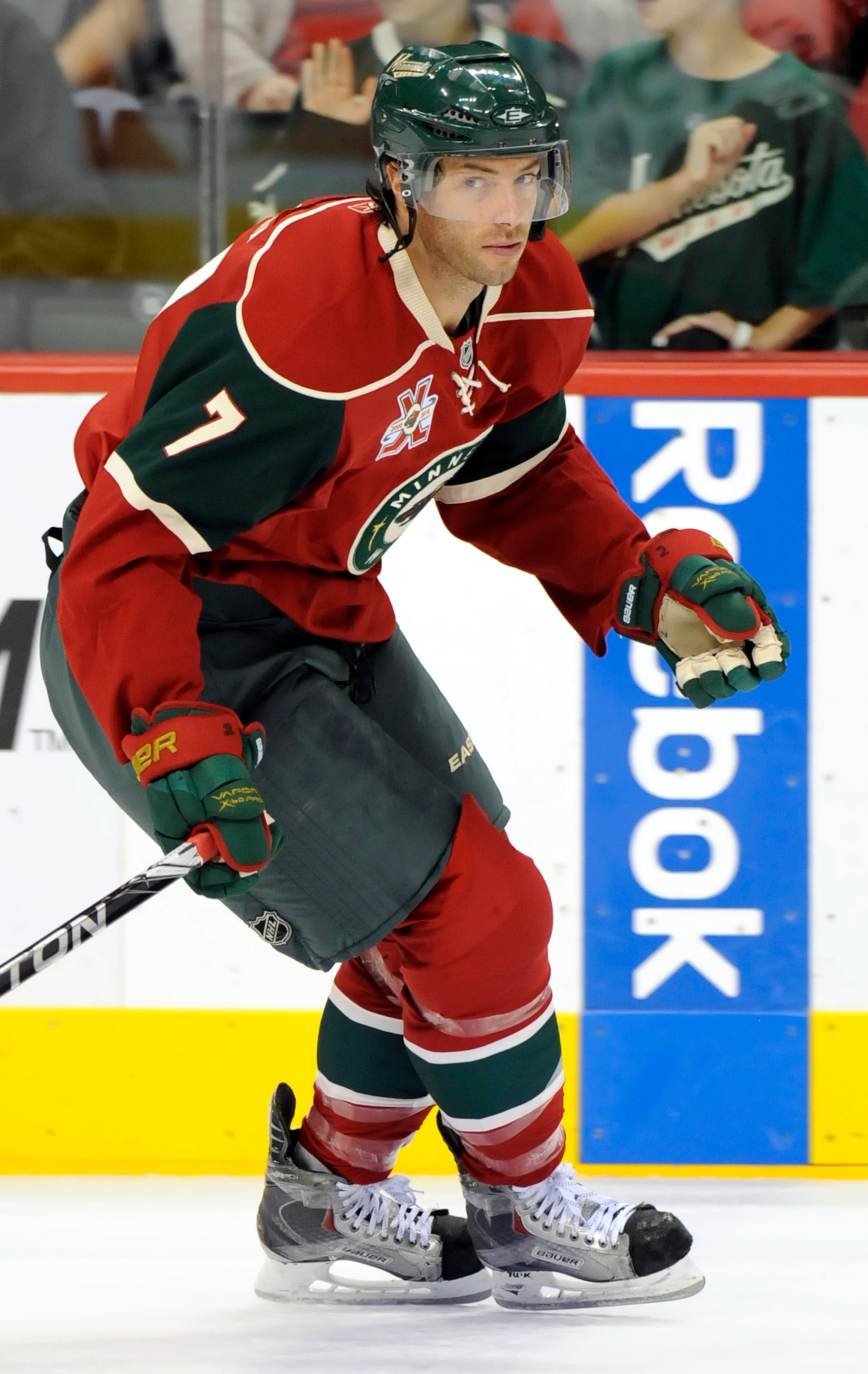 ST PAUL, MN - OCTOBER 14: Matt Cullen #7 of the Minnesota Wild during warmups prior to their game against the Edmonton Oilers on October 14, 2010 at Xcel Energy Center in St Paul, Minnesota. (Photo by Hannah Foslien /Getty Images)