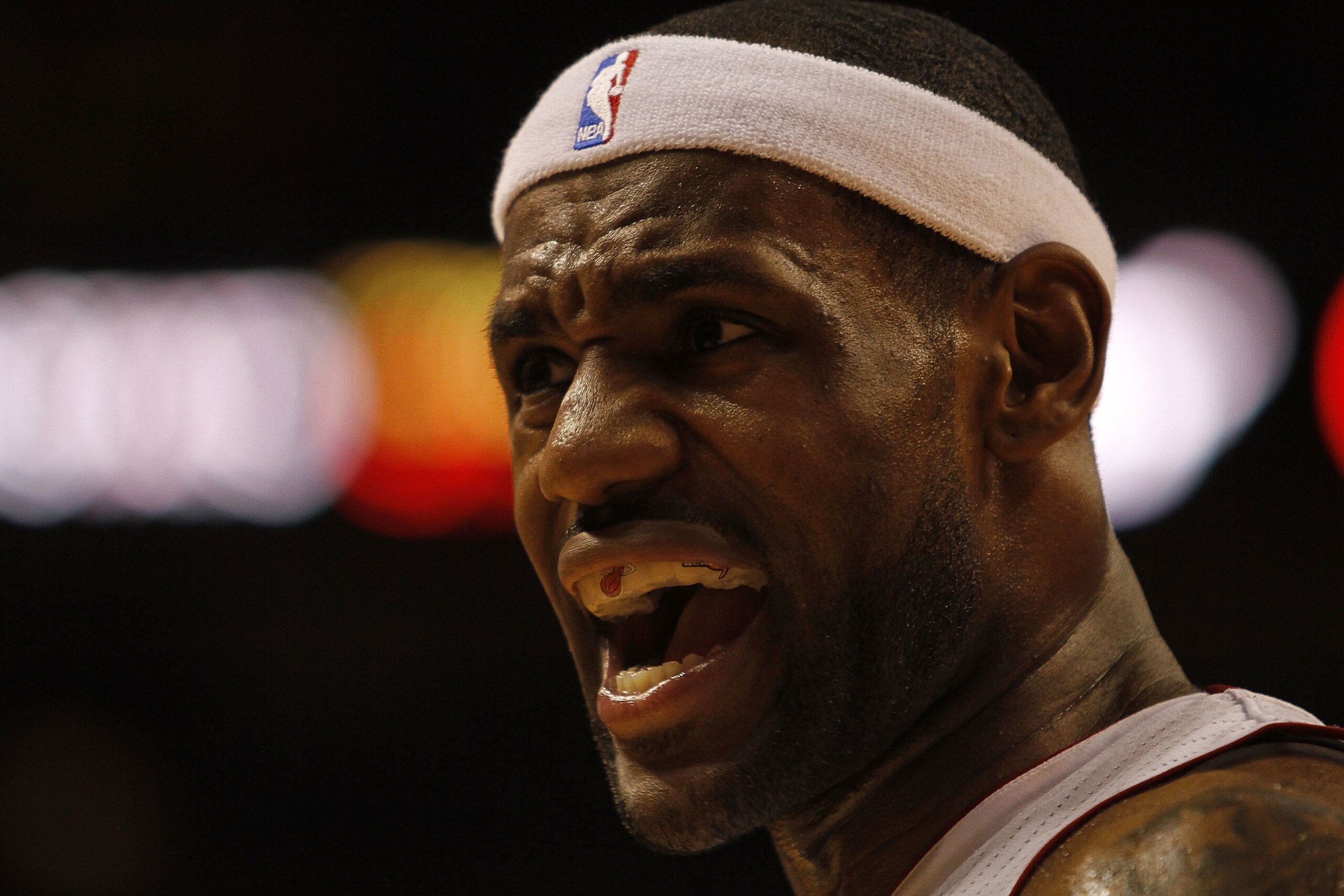 MIAMI - OCTOBER 12:  Forward LeBron James #6 of the Miami Heat shouts during a game against CSKA Moskow on October 12, 2010 in Miami, Florida.  NOTE TO USER: User expressly acknowledges and agrees that, by downloading and or using this photograph, User is