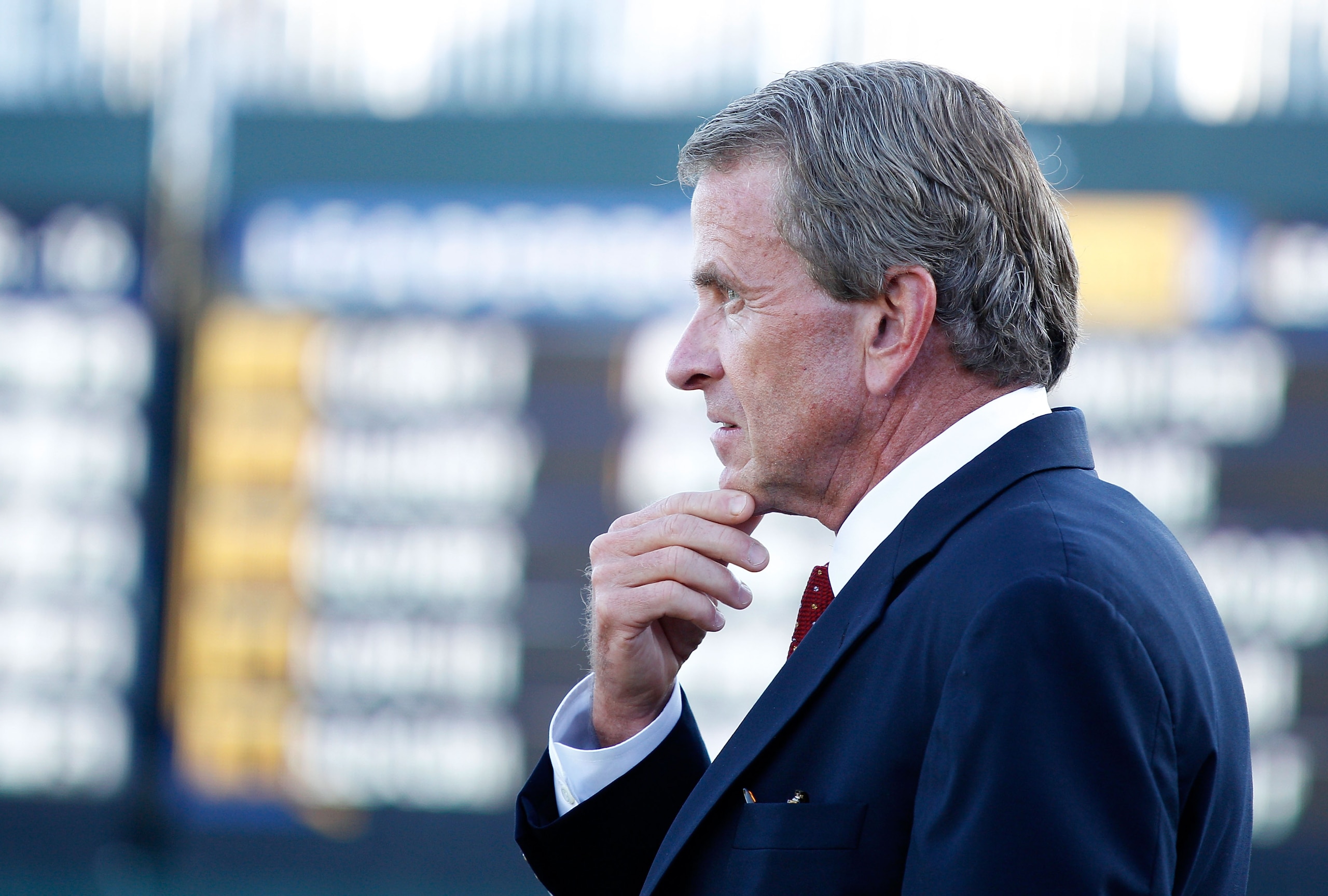 PONTE VEDRA BEACH, FL - MAY 09:  Tim Finchem, Commissioner of the PGA Tour, looks on before the tropohy presentation during the final round of THE PLAYERS Championship held at THE PLAYERS Stadium course at TPC Sawgrass on May 9, 2010 in Ponte Vedra Beach,