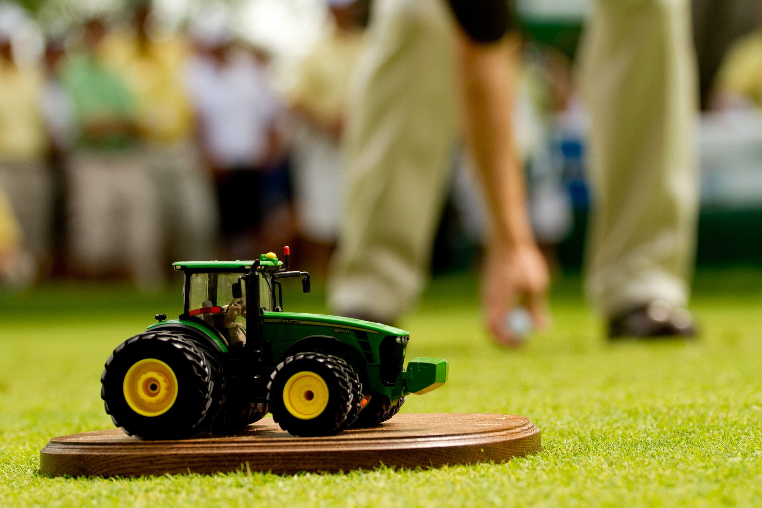 SILVIS, IL - JULY 11: A miniature John Deere tractor is used as a tee marker at the 7th hole during the final round of the John Deere Classic at TPC Deere Run on July 11, 2010 in Silvis, Illinois. (Photo by Darren Carroll/Getty Images)