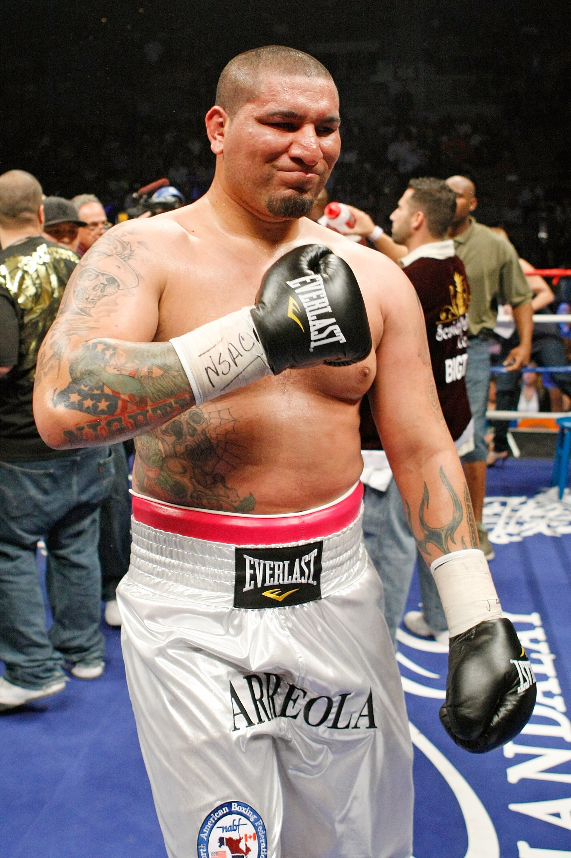 LAS VEGAS - APRIL 11:  Chris Arreola celebrates after knocking out Jameel McCline in the fourth round of their heavyweight bout at the Mandalay Bay Events Center April 11, 2009 in Las Vegas, Nevada.  (Photo by Ethan Miller/Getty Images)