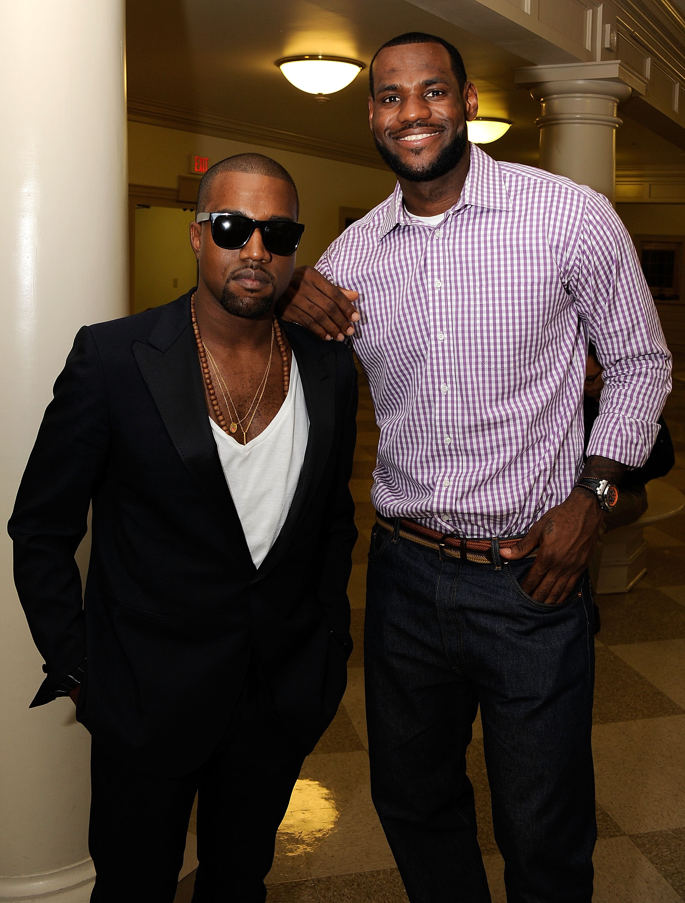 GREENWICH, CT - JULY 08:  Kanye West and LeBron James pose backstage prior to the LeBron James announcement of his future NBA plans at the  Boys & Girls Club of America on July 8, 2010 in Greenwich, Connecticut.  (Photo by Larry Busacca/Getty Images for E
