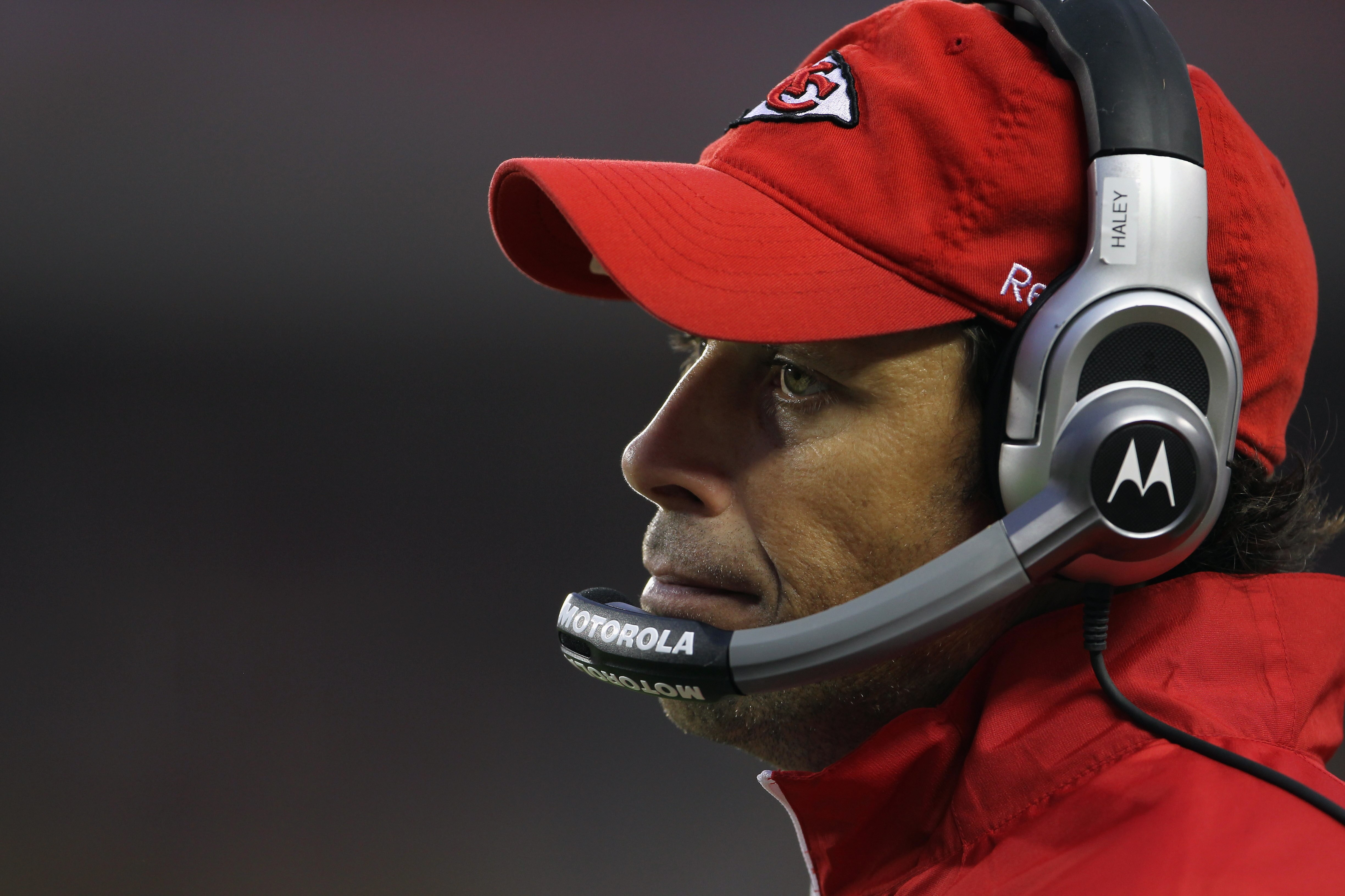 KANSAS CITY, MO - SEPTEMBER 02:  Head coach Todd Haley of the Kansas City Chiefs looks on from the sidelines during the game against  the Green Bay Packers on September 2, 2010 at Arrowhead Stadium in Kansas City, Missouri.  (Photo by Jamie Squire/Getty I