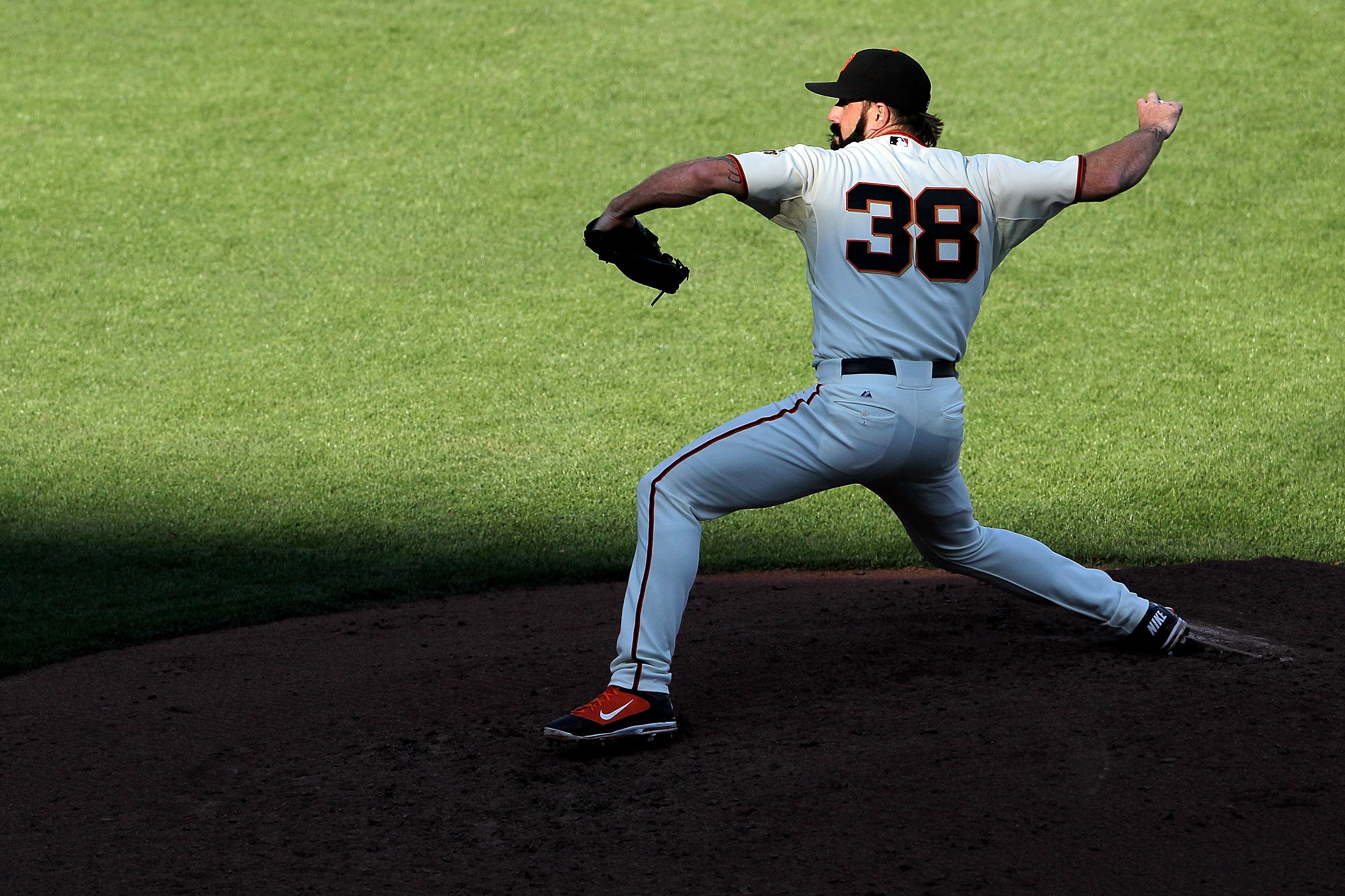 SAN FRANCISCO - OCTOBER 19:  Brian Wilson #38 of the San Francisco Giants throws a pitch against the Philadelphia Phillies in the ninth inning of Game Three of the NLCS during the 2010 MLB Playoffs at AT&T Park on October 19, 2010 in San Francisco, Califo