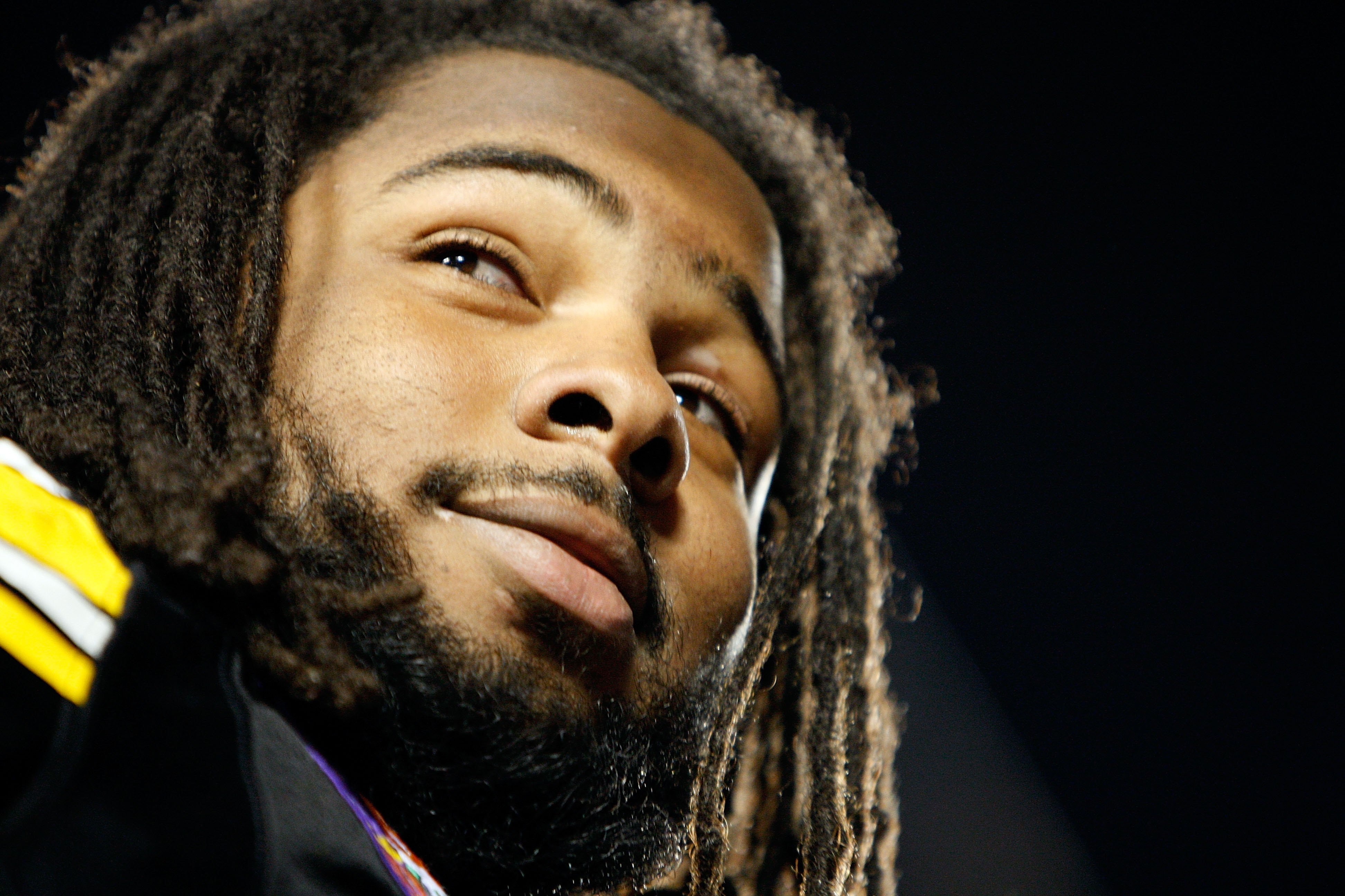 MIAMI GARDENS, FL - JANUARY 05:  Adrian Clayborn #94 of the Iowa Hawkeyes looks on as the Hawkeyes celebrate their 24-14 win against the Georgia Tech Yellow Jackets during the FedEx Orange Bowl at Land Shark Stadium on January 5, 2010 in Miami Gardens, Fl