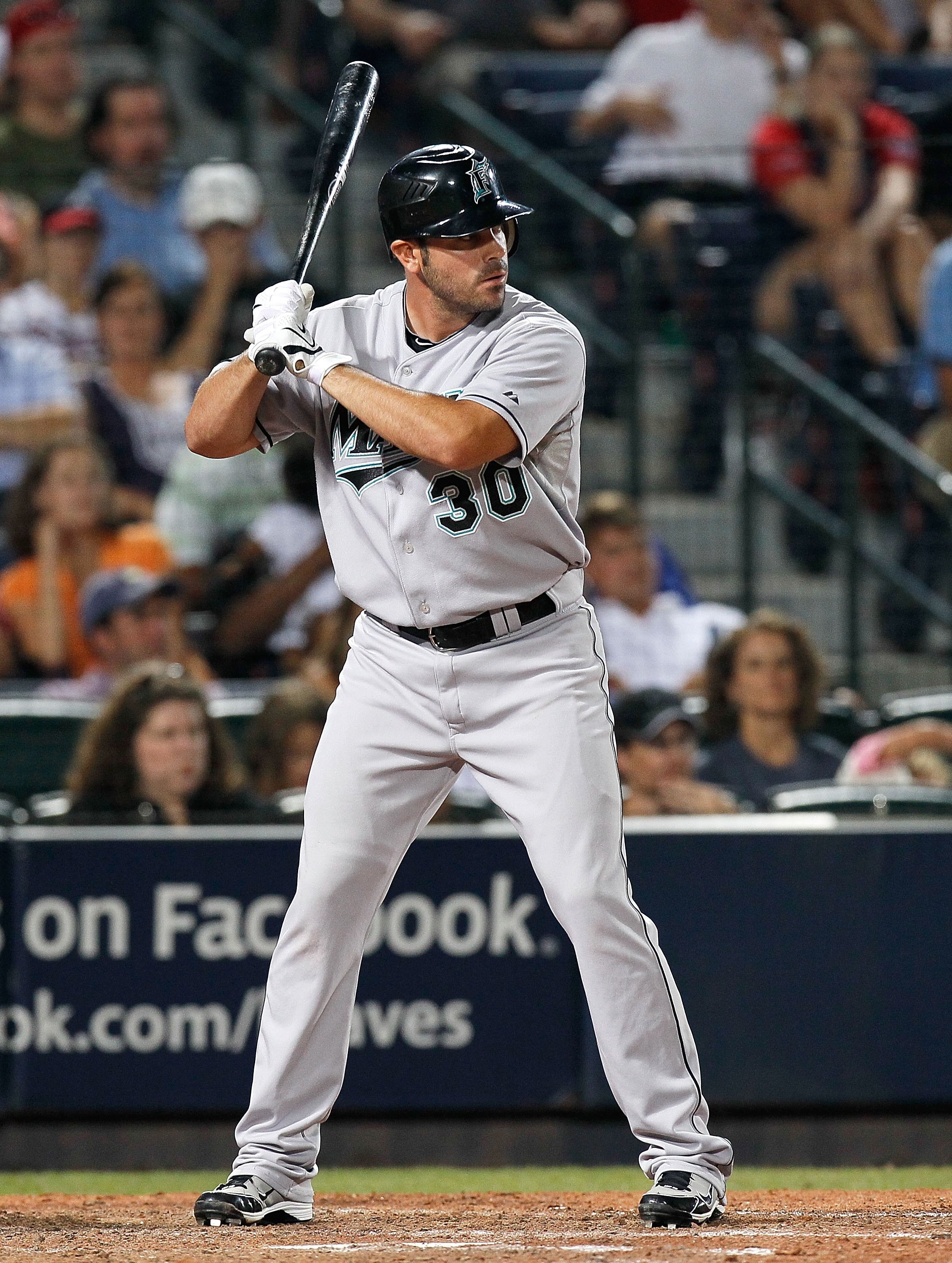 ATLANTA - JULY 02:  Brian Barden #30 of the Florida Marlins against the Atlanta Braves at Turner Field on July 2, 2010 in Atlanta, Georgia.  (Photo by Kevin C. Cox/Getty Images)