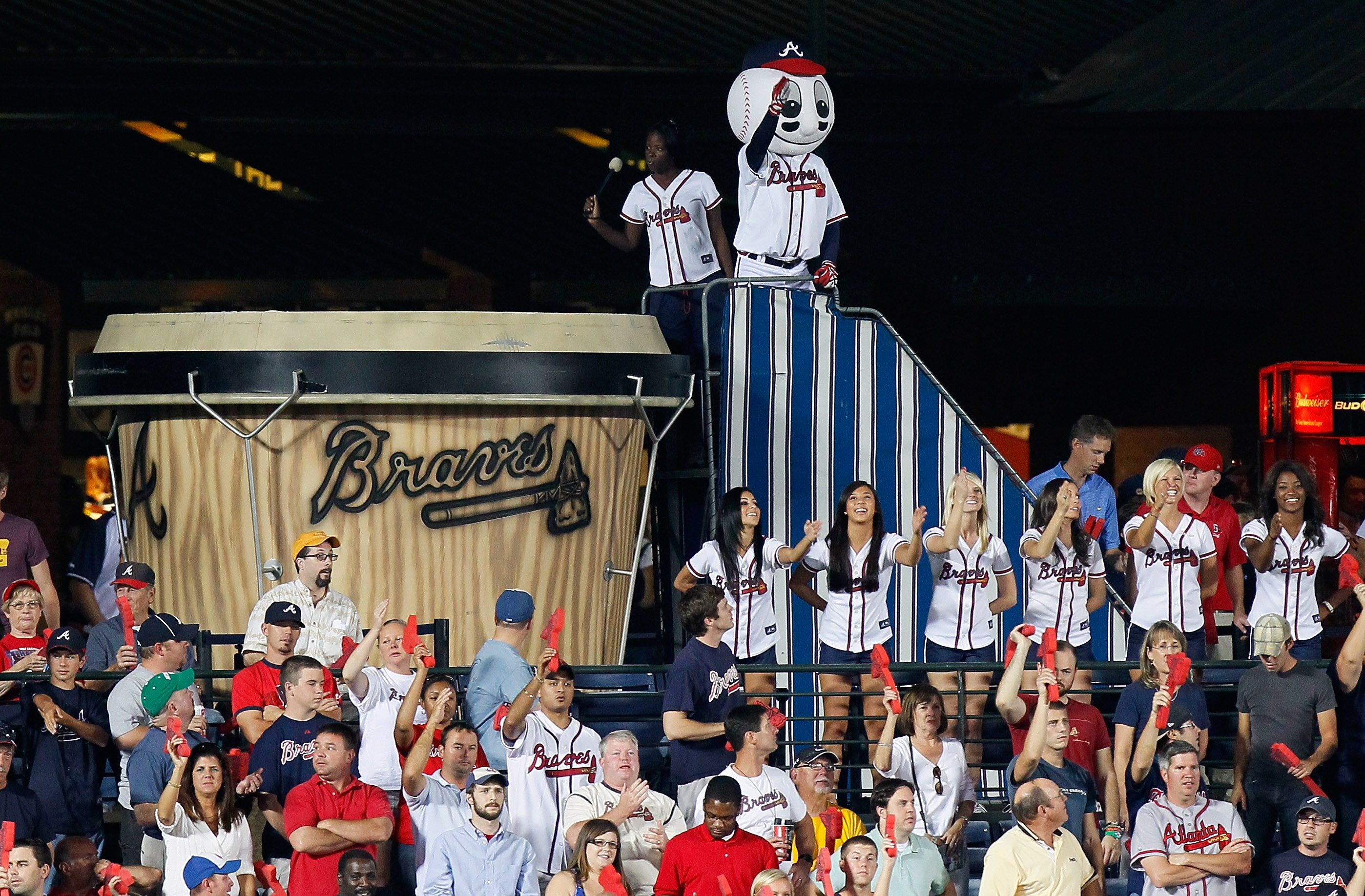 ATLANTA - OCTOBER 11:  Fans of the Atlanta Braves cheer during the game against the San Francisco Giants during Game Four of the NLDS of the 2010 MLB Playoffs at Turner Field on October 11, 2010 in Atlanta, Georgia.  (Photo by Kevin C. Cox/Getty Images)