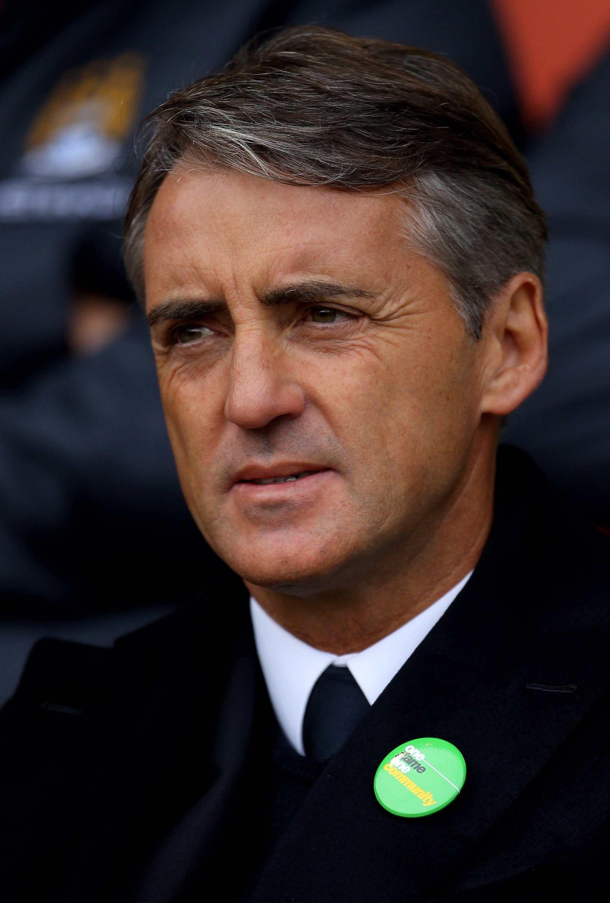 BLACKPOOL, ENGLAND - OCTOBER 17:  Manchester City Manager Roberto Mancini looks on during the Barclays Premiership match between Blackpool and Manchester City at Bloomfield Road on October 17, 2010 in Blackpool, England. (Photo by Alex Livesey/Getty Image