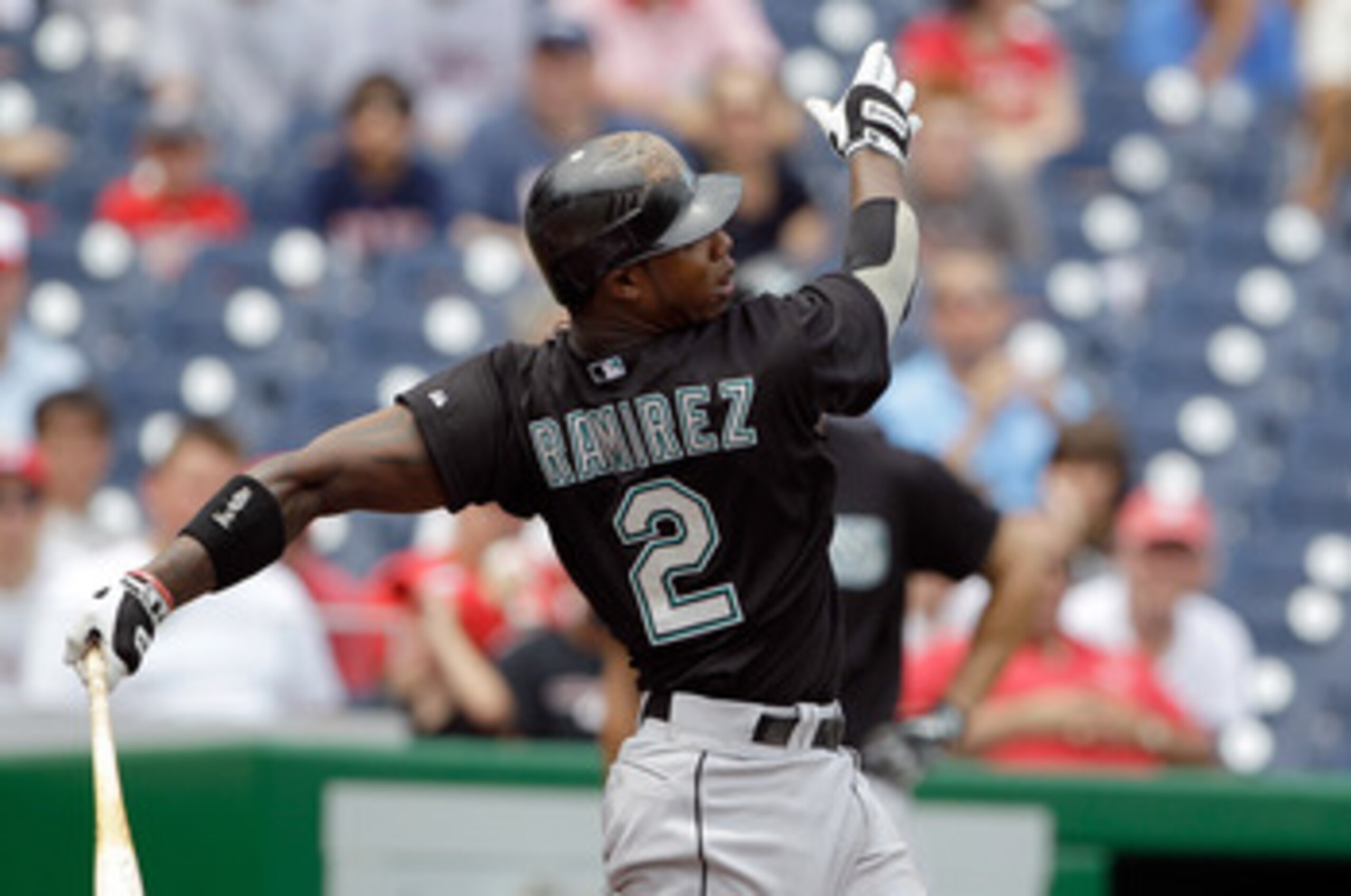 WASHINGTON, DC - JULY 28: Hanley Ramirez #2 of the Florida Marlins at the plate against the Washington Nationals at Nationals Park on July 28, 2011 in Washington, DC. (Photo by Rob Carr/Getty Images) WASHINGTON, DC - JULY 28: Hanley Ramirez #2 of the Florida Marlins at the plate against the Washington Nationals at Nationals Park on July 28, 2011 in Washington, DC. (Photo by Rob Carr/Getty Images)