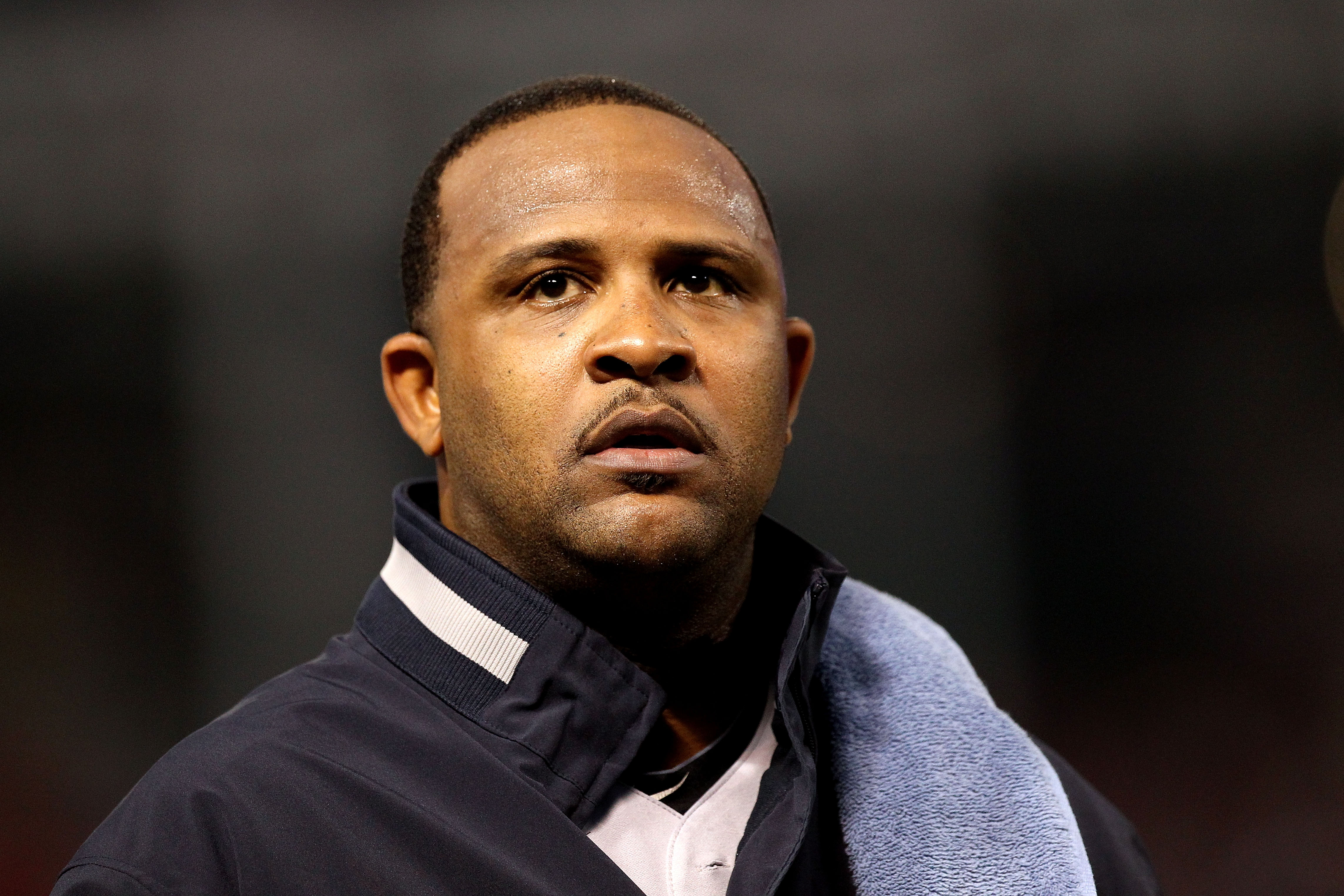 ARLINGTON, TX - OCTOBER 15:  CC Sabathia #52 of the New York Yankees looks on against the Texas Rangers in Game One of the ALCS during the 2010 MLB Playoffs at Rangers Ballpark in Arlington on October 15, 2010 in Arlington, Texas. The Yankees won 6-5. (Ph