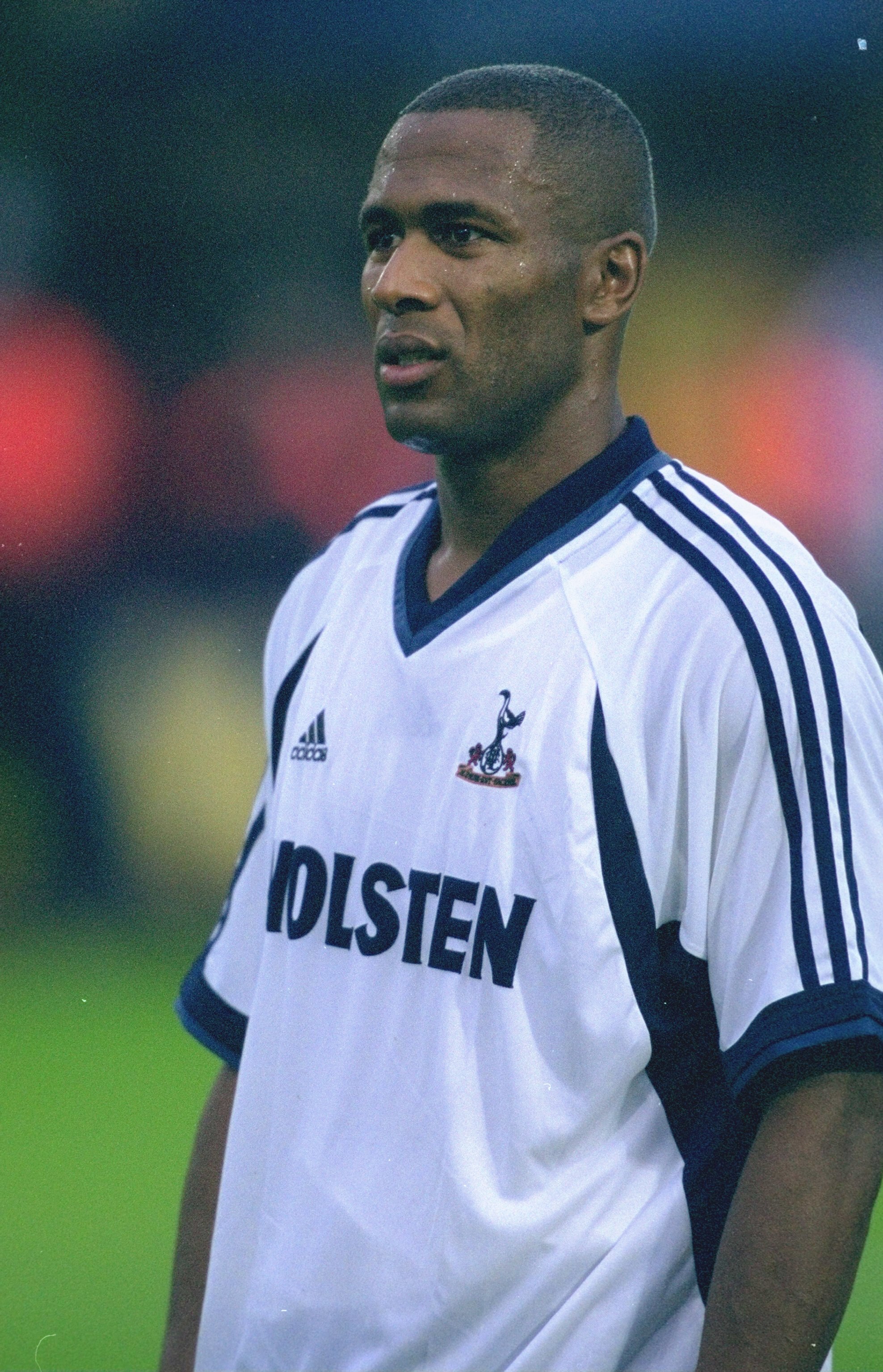 13 Jul 2001:  Les Ferdinand of Tottenham Hotspur prepares for action during the pre-season friendly match against Stevenage Borough played at Broadhall Way, in Stevenage, England. Tottenham Hotspur won the match 8-1. \ Mandatory Credit: Mike Finn-Kelcey /