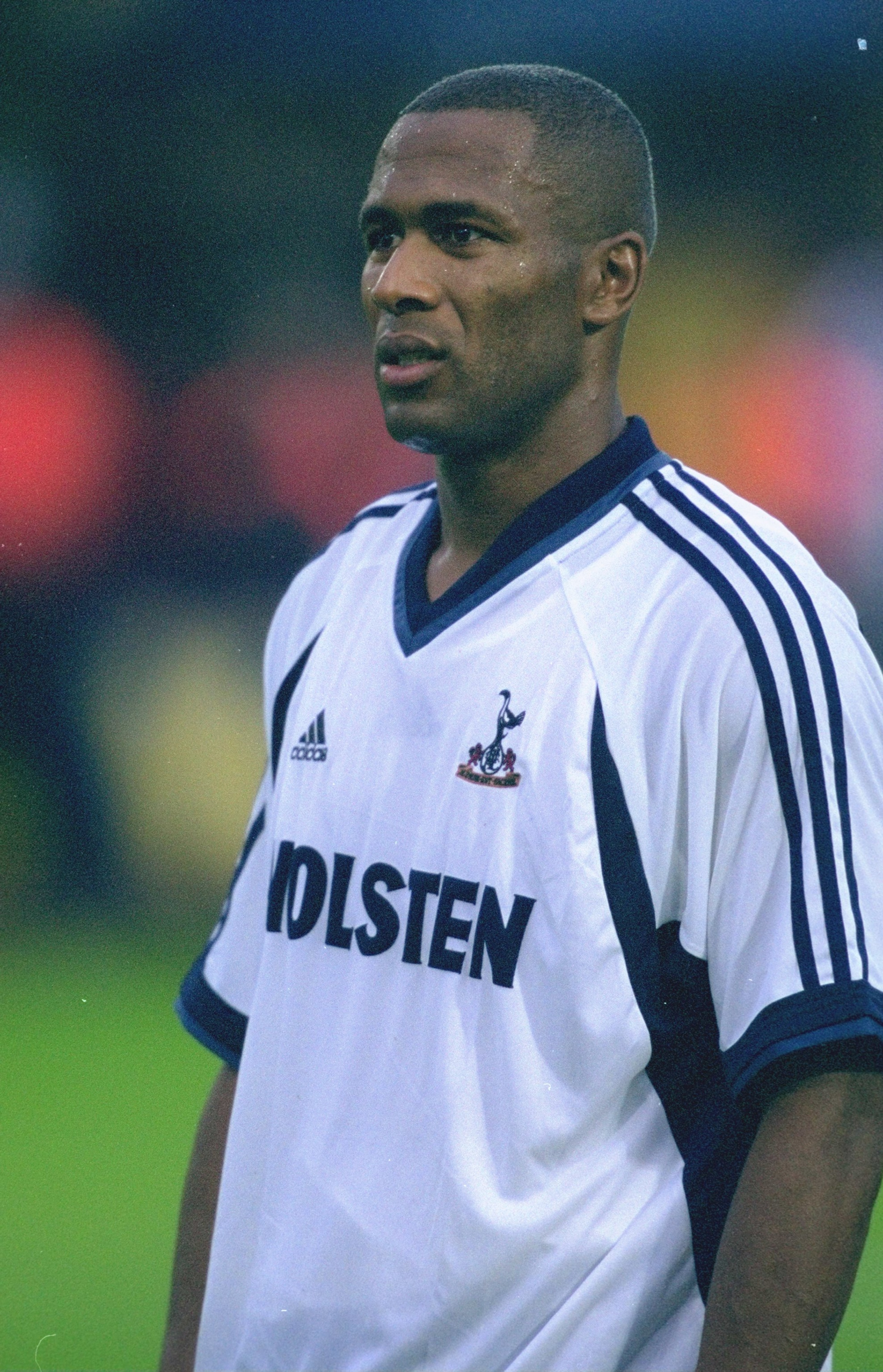 13 Jul 2001:  Les Ferdinand of Tottenham Hotspur prepares for action during the pre-season friendly match against Stevenage Borough played at Broadhall Way, in Stevenage, England. Tottenham Hotspur won the match 8-1. \ Mandatory Credit: Mike Finn-Kelcey /