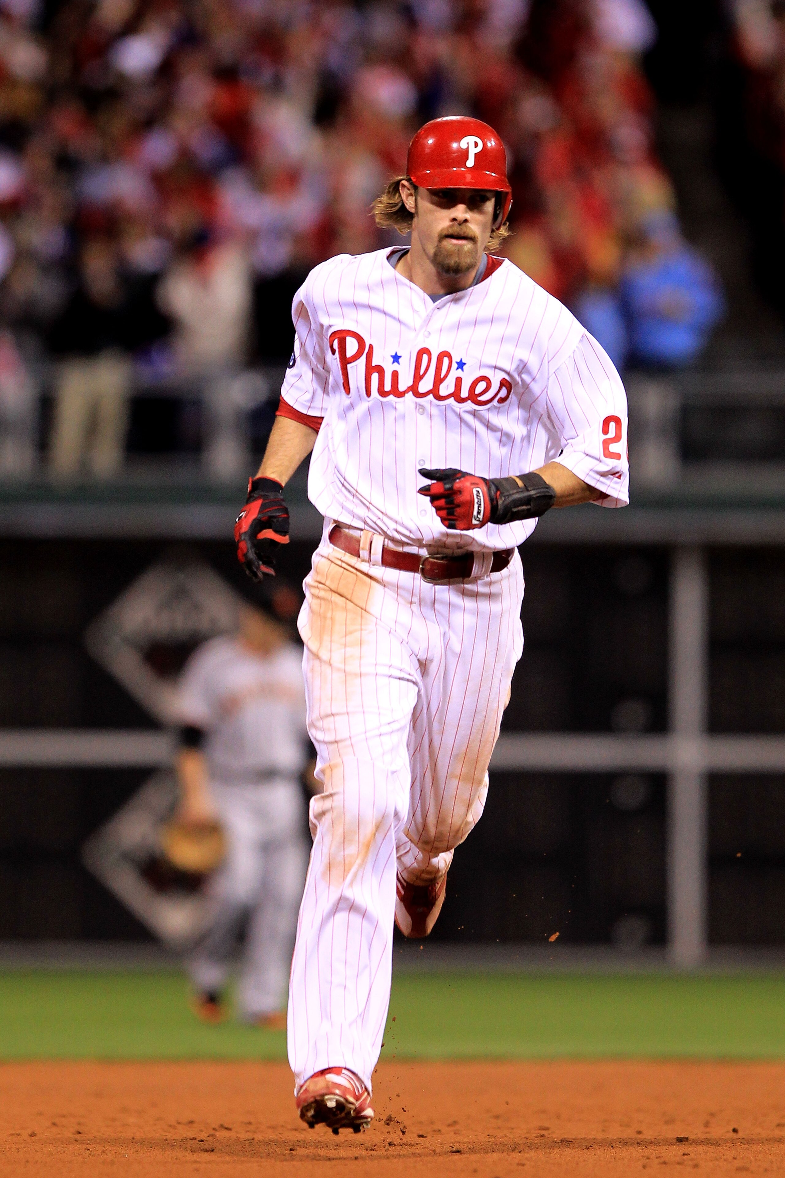 PHILADELPHIA - OCTOBER 16:  Jayson Werth #28 of the Philadelphia Phillies rounds the bases after he hits a two-run home run in the sixth inning against the San Francisco Giants in Game One of the NLCS during the 2010 MLB Playoffs at Citizens Bank Park on