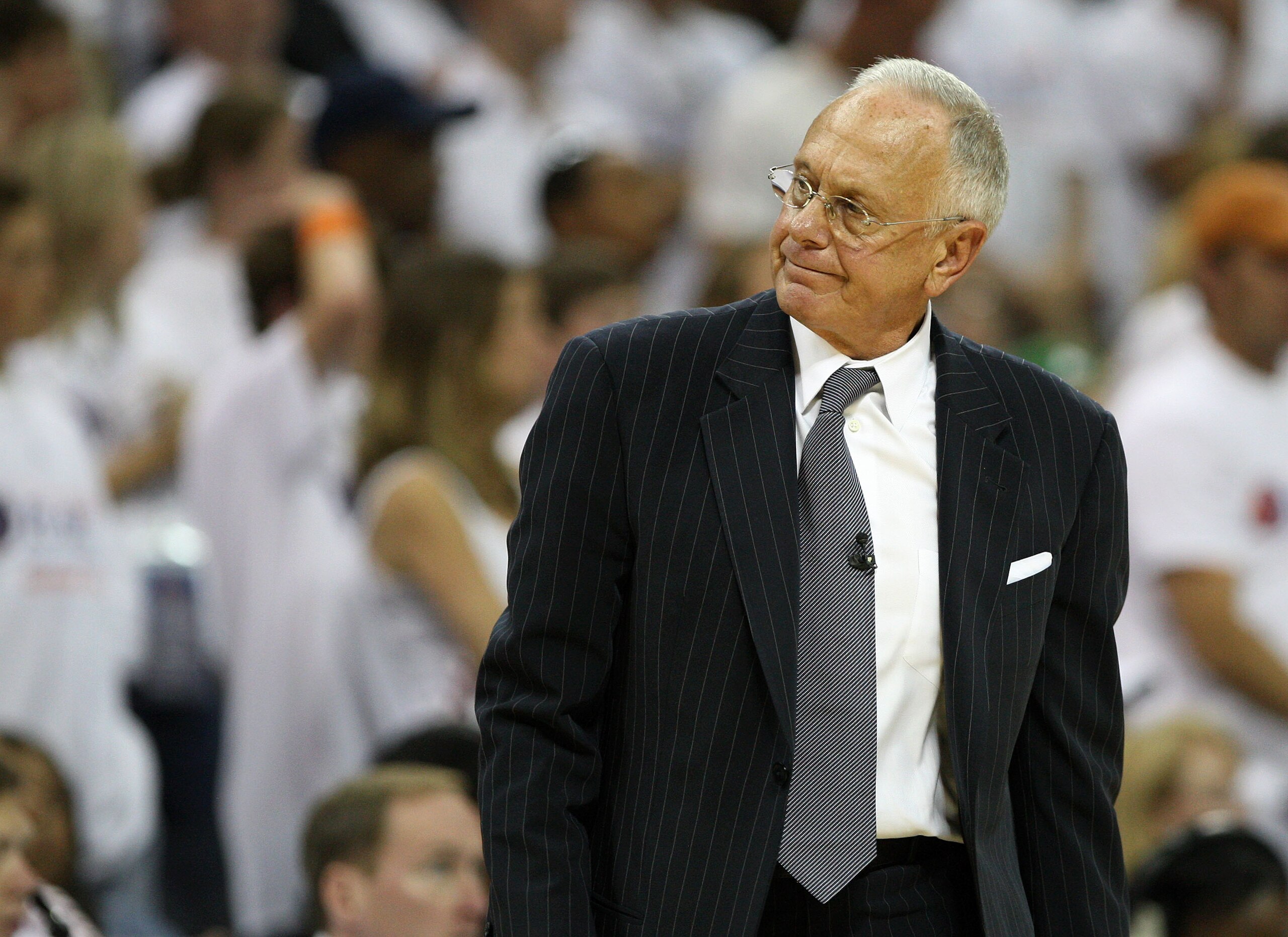 CHARLOTTE, NC - APRIL 24:  Charlotte Bobcats head coach Larry Brown reacts to a call during Game Three of the Eastern Conference Quarterfinals against the Orlando Magic during the 2010 NBA Playoffs at Time Warner Cable Arena on April 24, 2010 in Charlotte