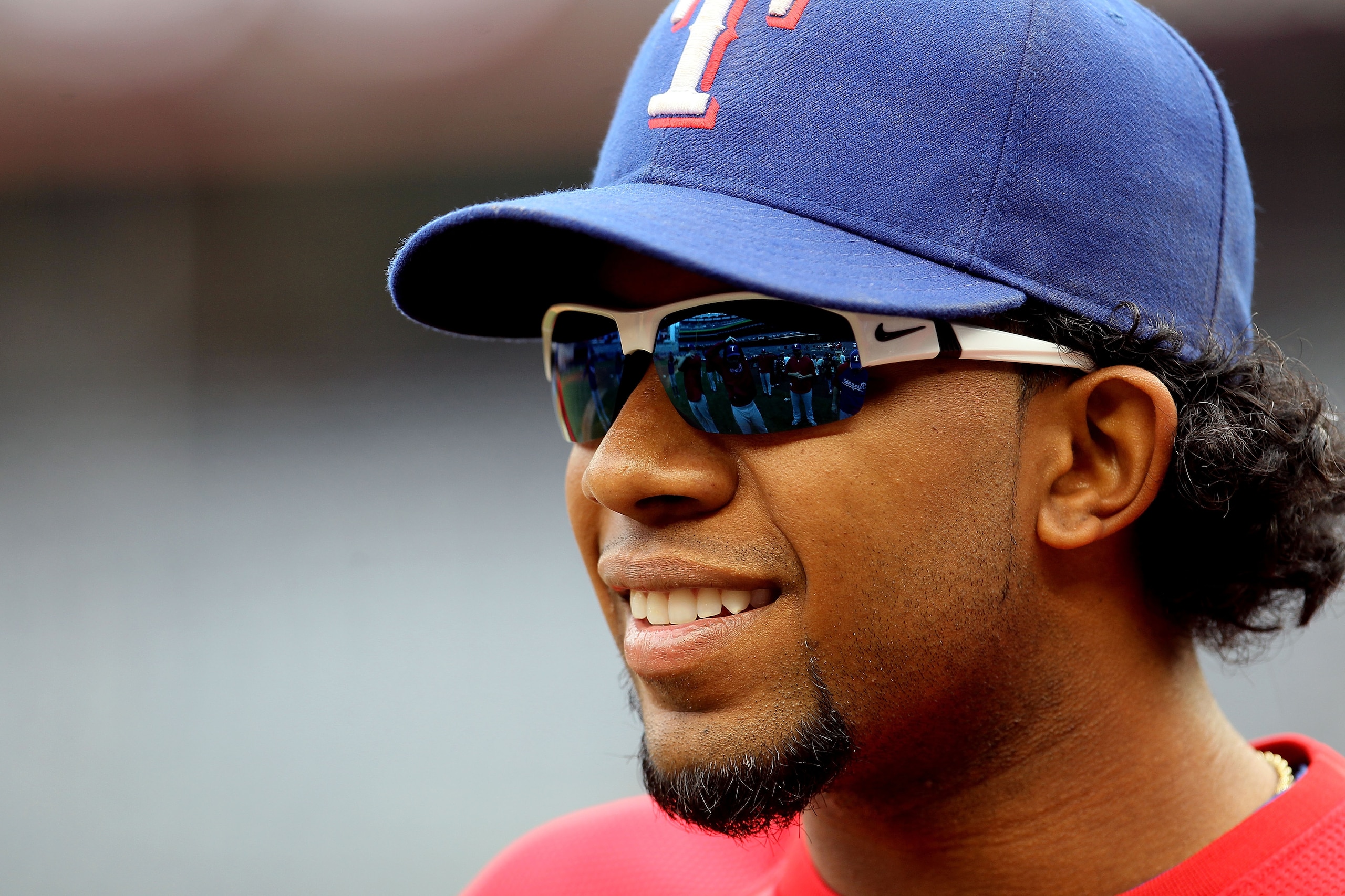 NEW YORK - OCTOBER 20:  Elvis Andrus #1 of the Texas Rangers looks on during batting practice against the New York Yankees  in Game Five of the ALCS during the 2010 MLB Playoffs at Yankee Stadium on October 20, 2010 in the Bronx borough of New York City.