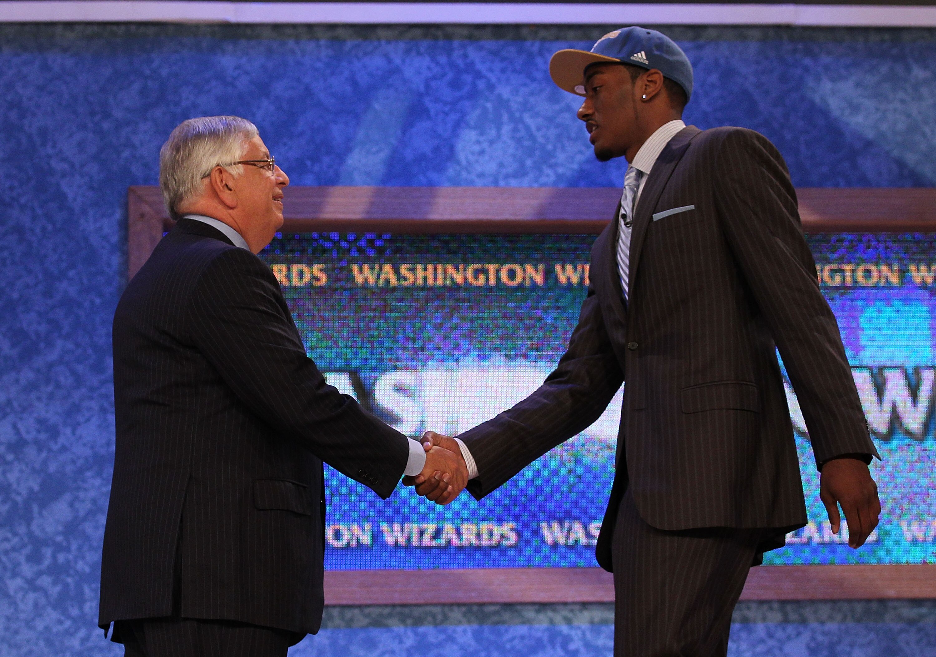 NEW YORK - JUNE 24:  John Wall of Kentucky stands with NBA Commisioner David Stern after being drafted with the first pick by the Washington Wizards at Madison Square Garden on June 24, 2010 in New York City.  NOTE TO USER: User expressly acknowledges and