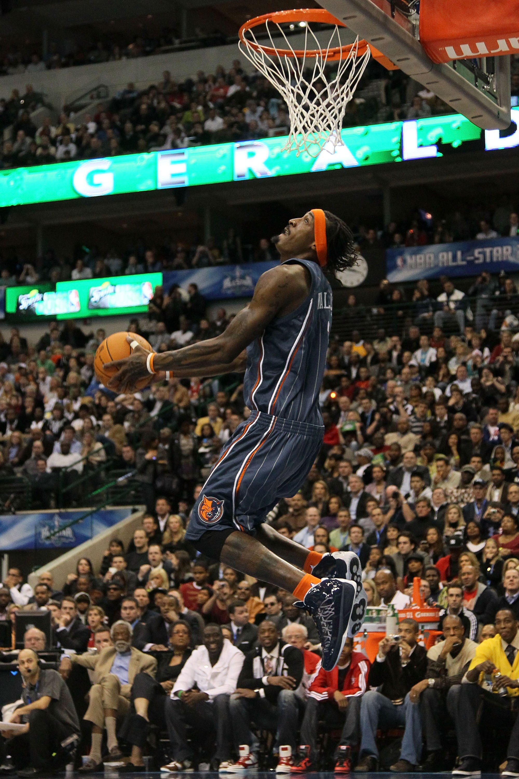 DALLAS - FEBRUARY 13:  Gerald Wallace #3 of the Charlotte Bobcats attempts a dunk during the Sprite Slam Dunk Contest on All-Star Saturday Night, part of 2010 NBA All-Star Weekend at American Airlines Center on February 13, 2010 in Dallas, Texas. NOTE TO 