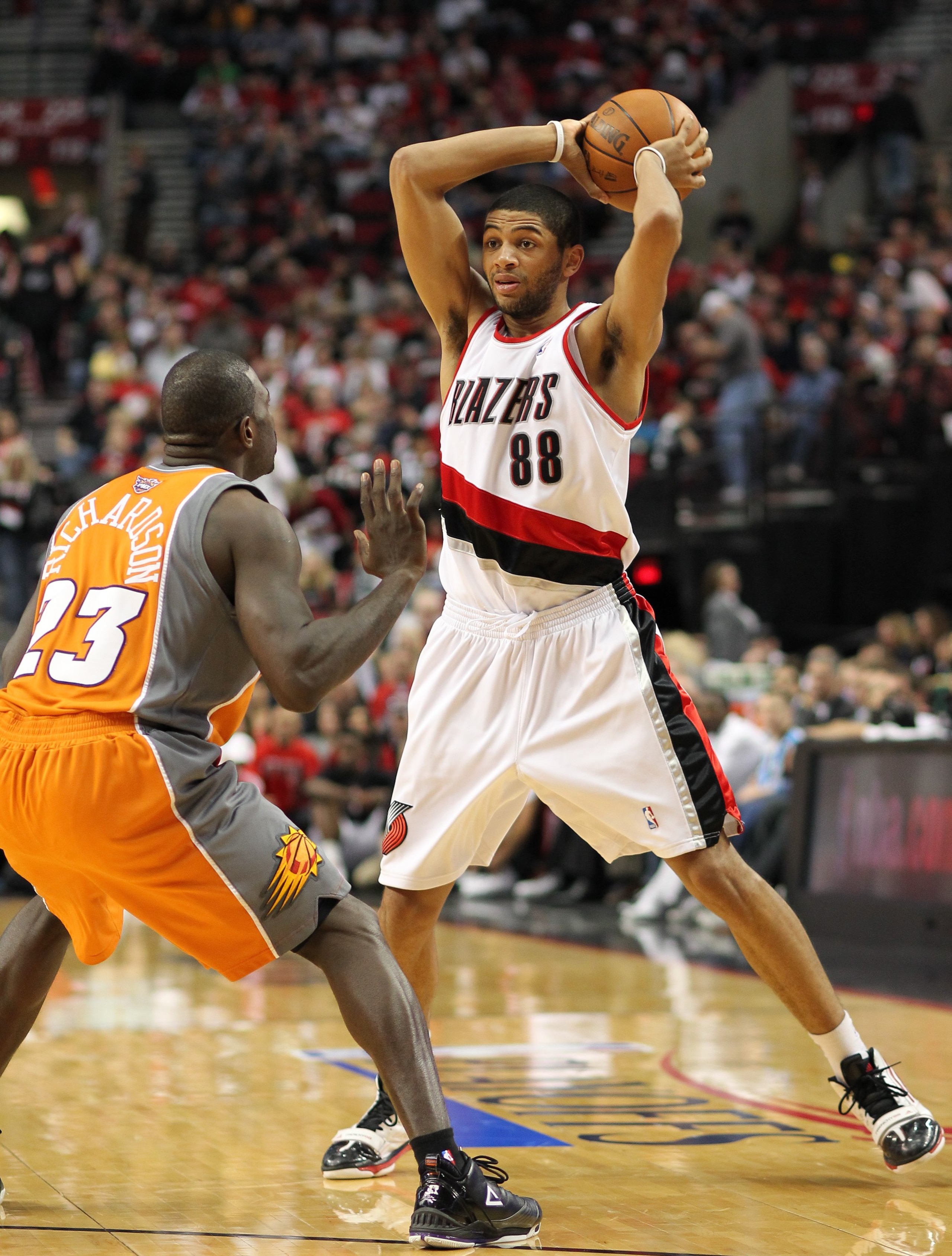 PORTLAND, OR - APRIL 24:  Nicolas Batum #88 of the Portland Trail Blazers in action against Jason Richardson #23 of the Phoenix Suns during Game Four of the Western Conference Quarterfinals of the NBA Playoffs on April 24, 2010 at the Rose Garden in Portl