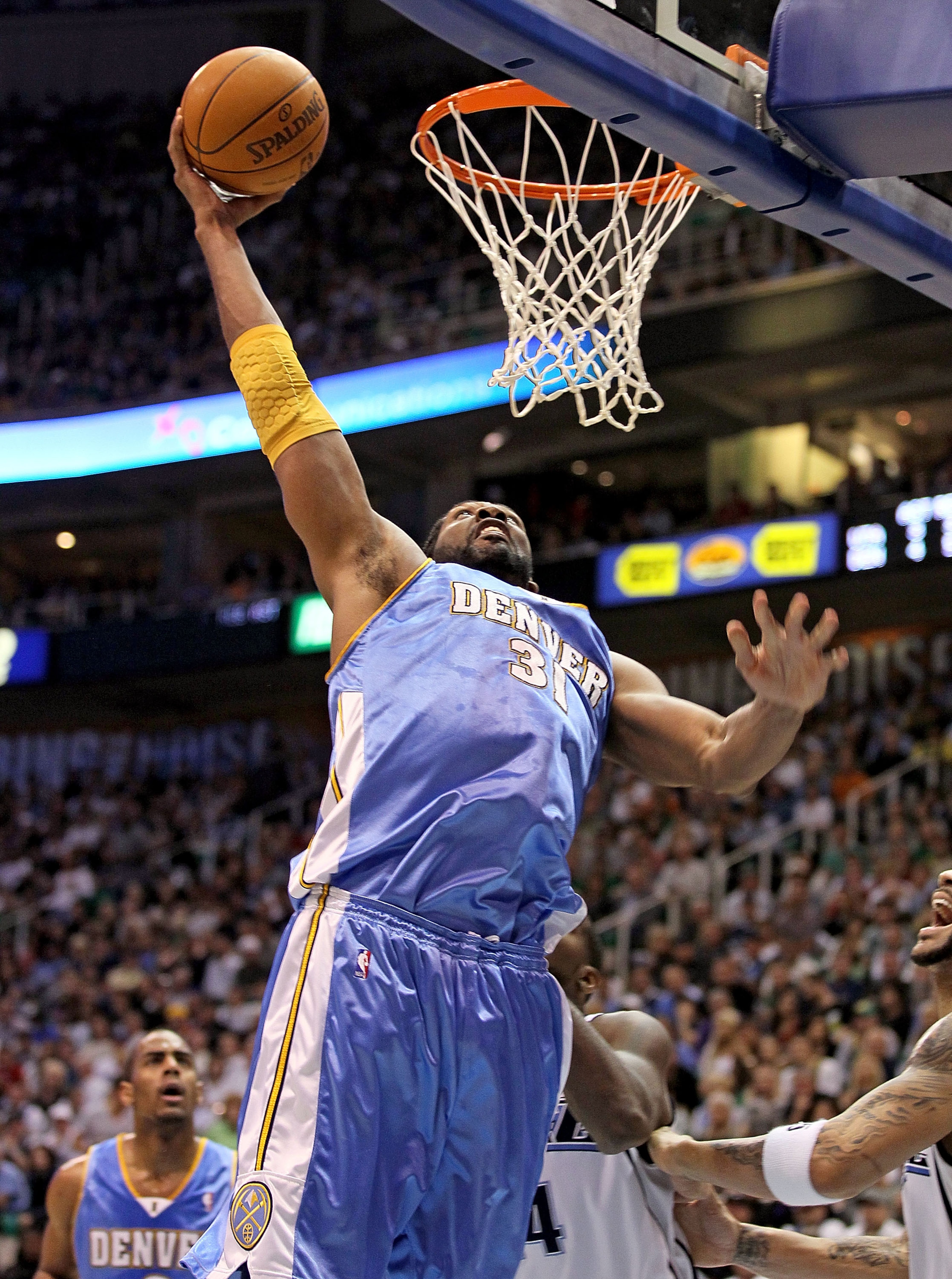 SALT LAKE CITY - APRIL 25: Nene #31 of the Denver Nuggets shoots the ball against the Utah Jazz during Game Four of the Western Conference Quarterfinals of the 2010 NBA Playoffs at EnergySolutions Arena on April 25, 2010 in Salt Lake City, Utah. NOTE TO SALT LAKE CITY - APRIL 25: Nene #31 of the Denver Nuggets shoots the ball against the Utah Jazz during Game Four of the Western Conference Quarterfinals of the 2010 NBA Playoffs at EnergySolutions Arena on April 25, 2010 in Salt Lake City, Utah. NOTE TO