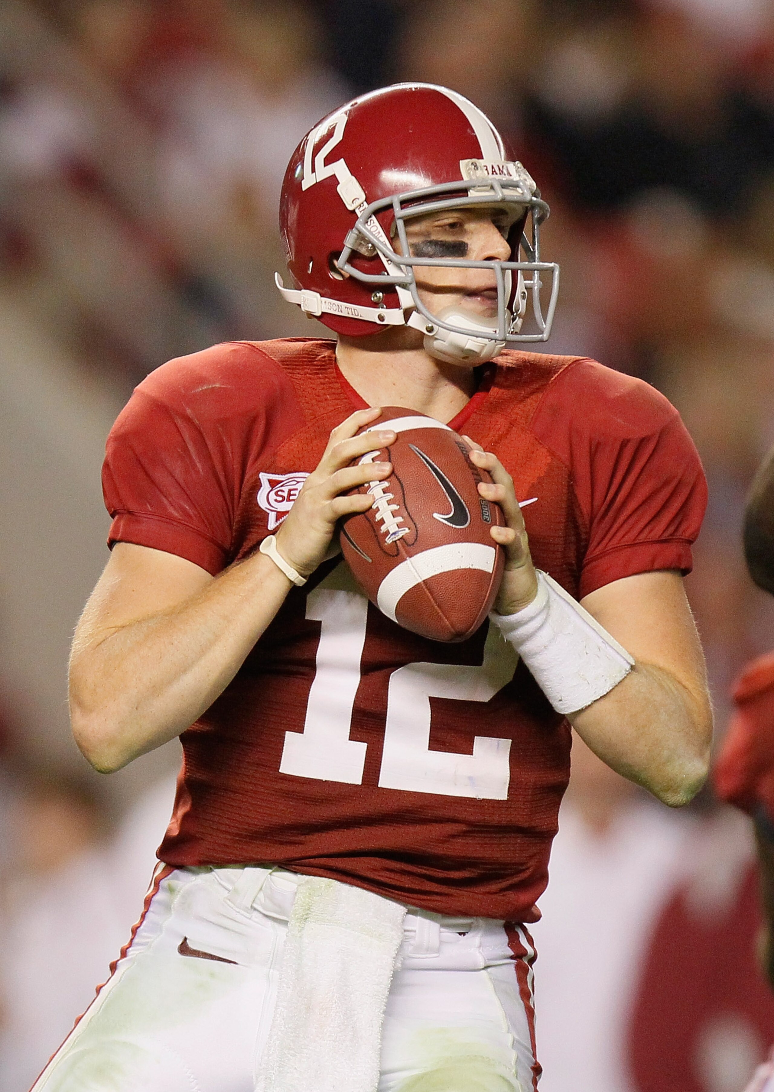 TUSCALOOSA, AL - OCTOBER 16:  Quarterback Greg McElroy #12 of the Alabama Crimson Tide against the Ole Miss Rebels at Bryant-Denny Stadium on October 16, 2010 in Tuscaloosa, Alabama.  (Photo by Kevin C. Cox/Getty Images)