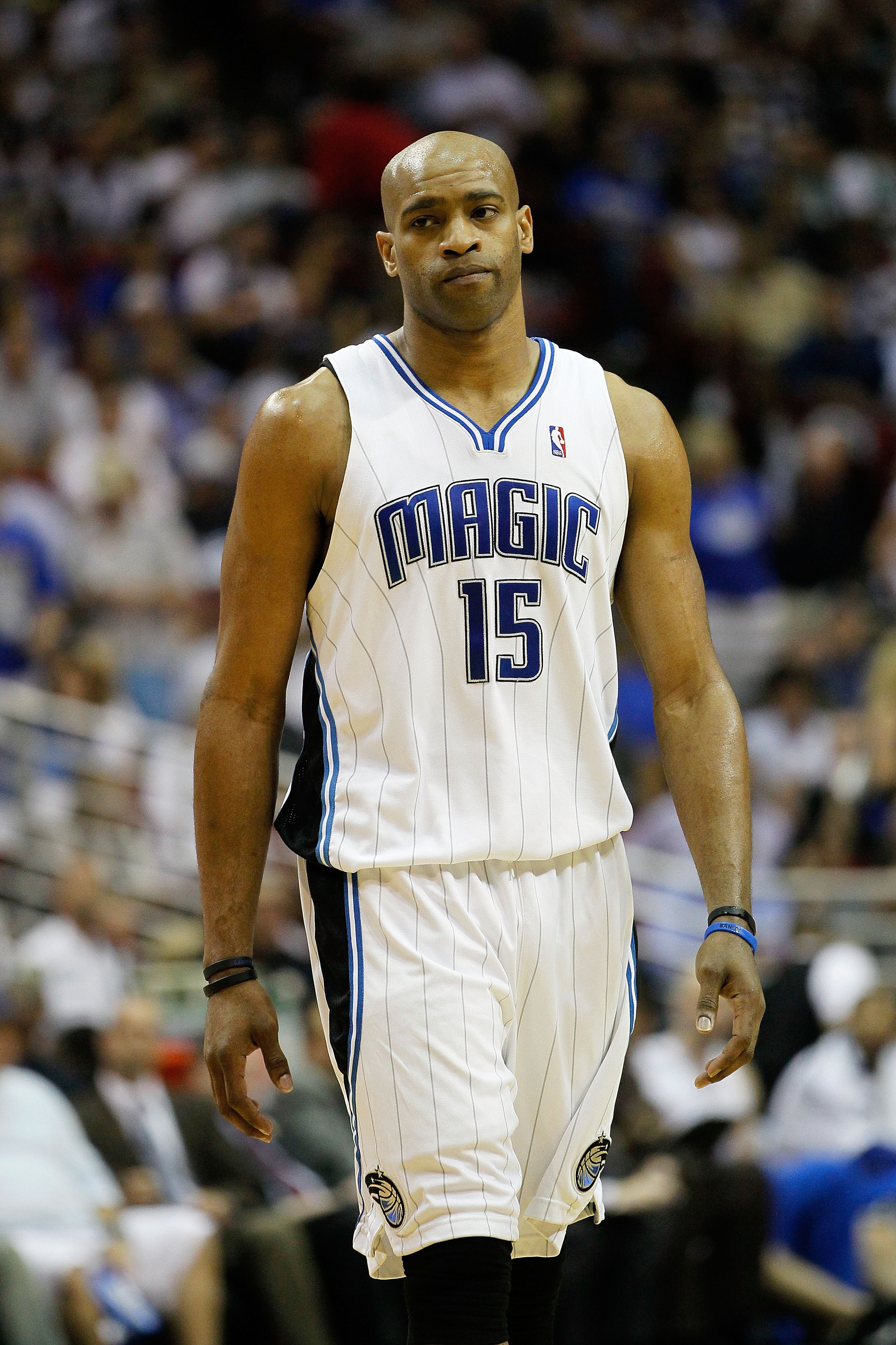 ORLANDO, FL - MAY 26: Vince Carter #15  of the Orlando Magic looks on against the Boston Celtics in Game Five of the Eastern Conference Finals during the 2010 NBA Playoffs at Amway Arena on May 26, 2010 in Orlando, Florida.  NOTE TO USER: User expressly a