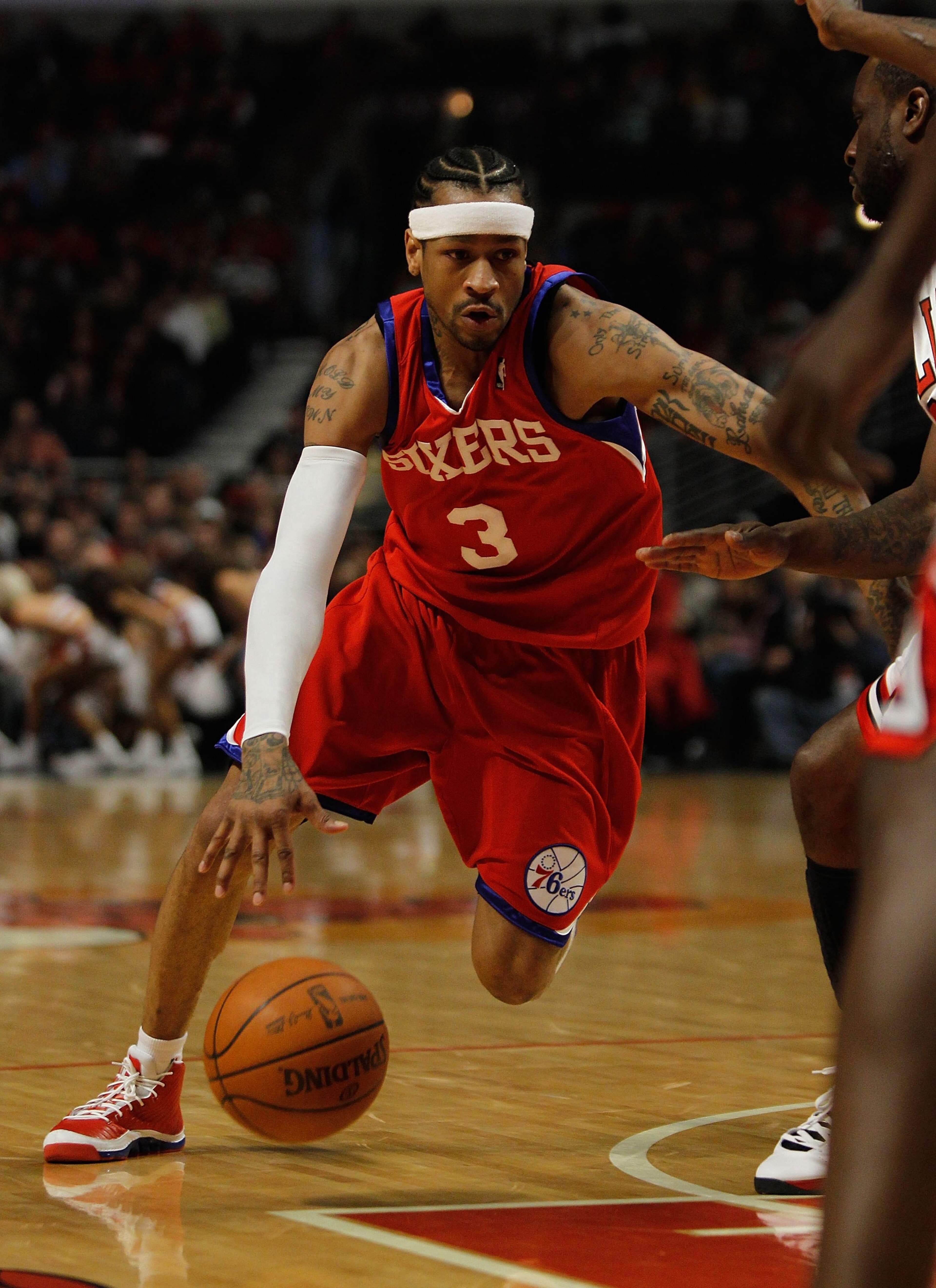 CHICAGO - FEBRUARY 20: Allen Iverson #3 of the Philadelphia 76ers moves against the Chicago Bulls at the United Center on February 20, 2010 in Chicago, Illinois. The Bulls defeated the 76ers 122-90. NOTE TO USER: User expressly acknowledges and agrees tha CHICAGO - FEBRUARY 20: Allen Iverson #3 of the Philadelphia 76ers moves against the Chicago Bulls at the United Center on February 20, 2010 in Chicago, Illinois. The Bulls defeated the 76ers 122-90. NOTE TO USER: User expressly acknowledges and agrees tha