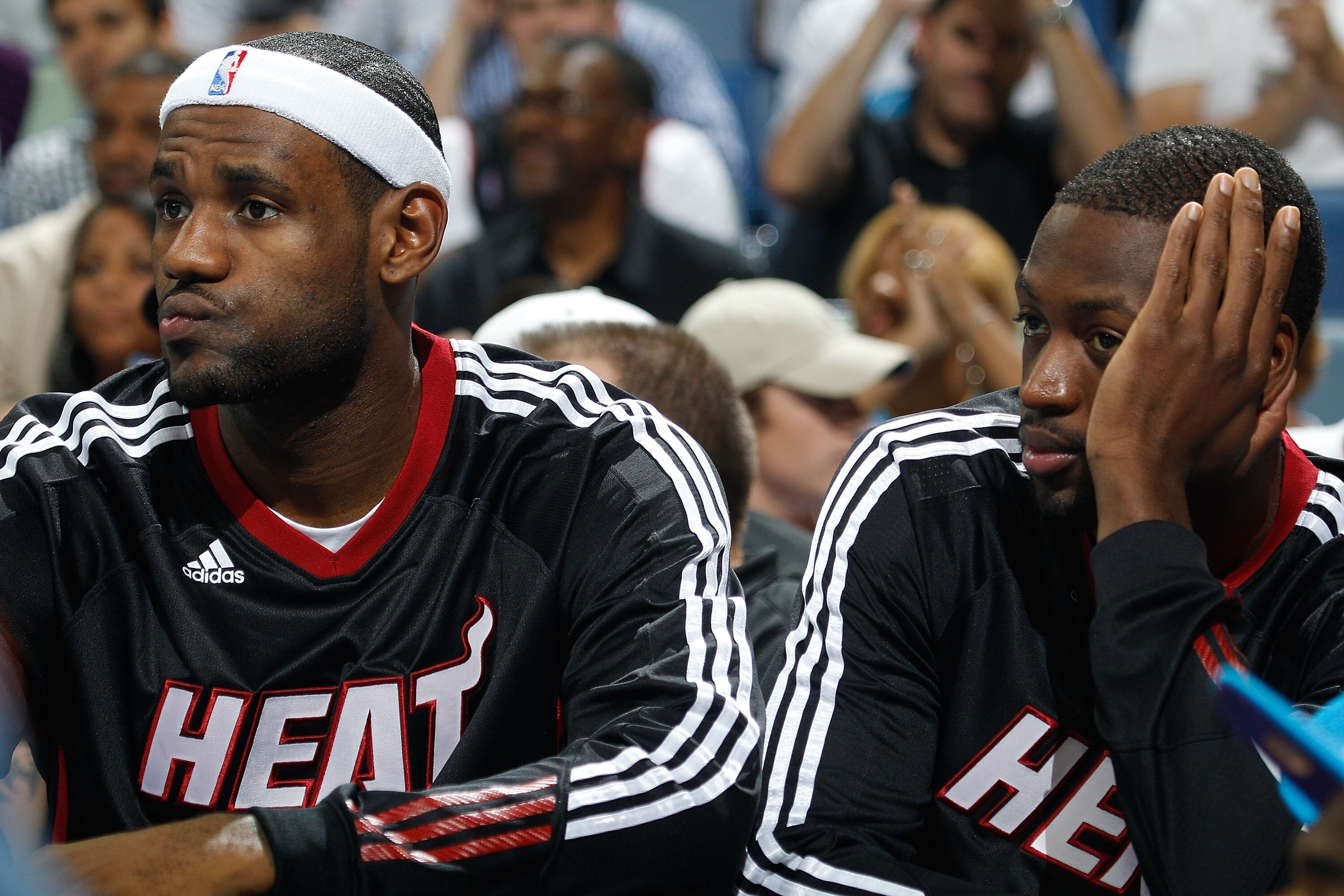 NEW ORLEANS - OCTOBER 13:  Lebron James #6 and Dwyane Wade #3 of the Miami Heat in action during the game against the New Orleans Hornets at the New Orleans Arena on October 13, 2010 in New Orleans, Louisiana.  NOTE TO USER: User expressly acknowledges an