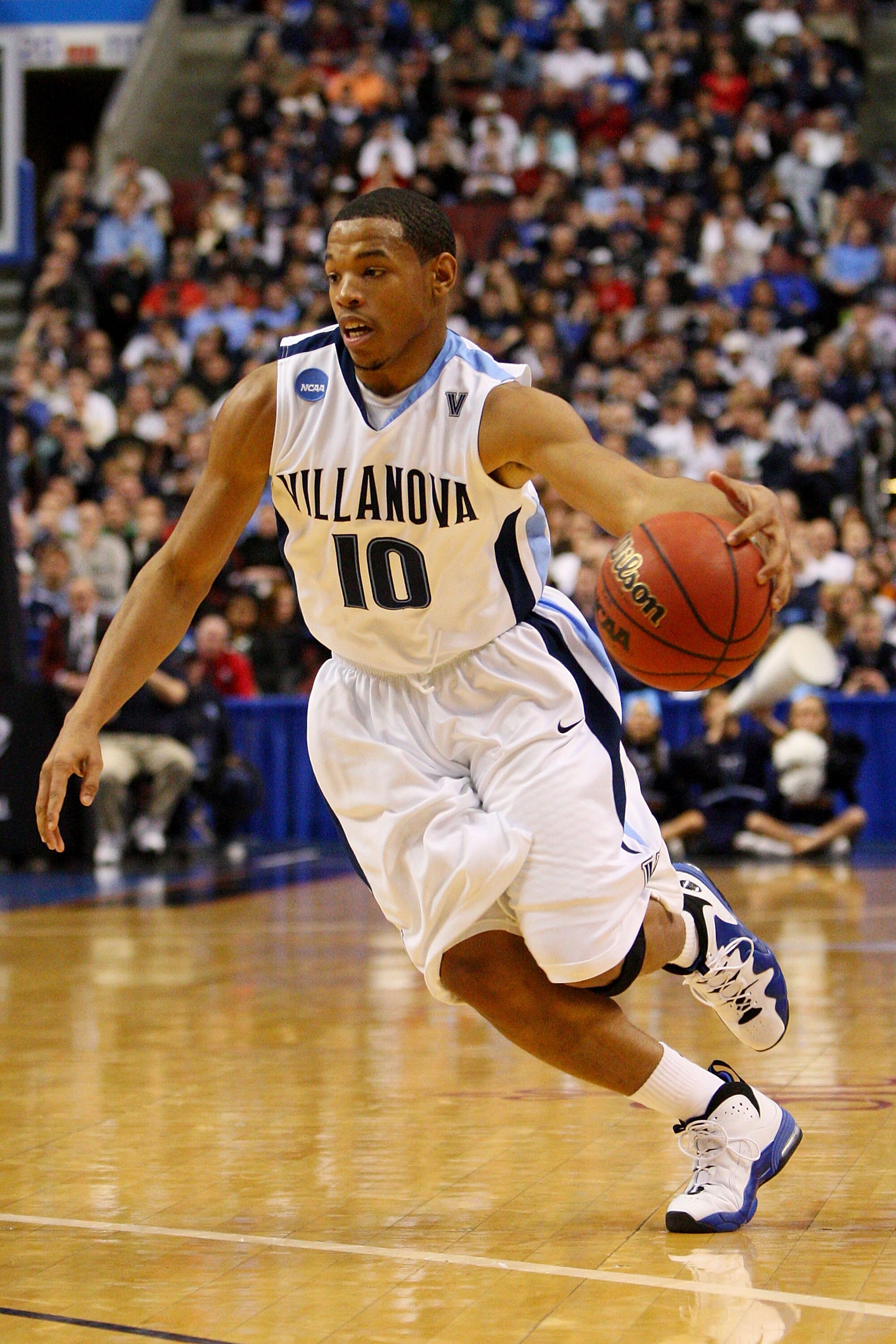 PHILADELPHIA - MARCH 21:  Corey Fisher #10 of the Villanova Wildcats drives against the UCLA Bruins during the second round of the NCAA Division I Men's Basketball Tournament at the Wachovia Center on March 21, 2009 in Philadelphia, Pennsylvania.  (Photo