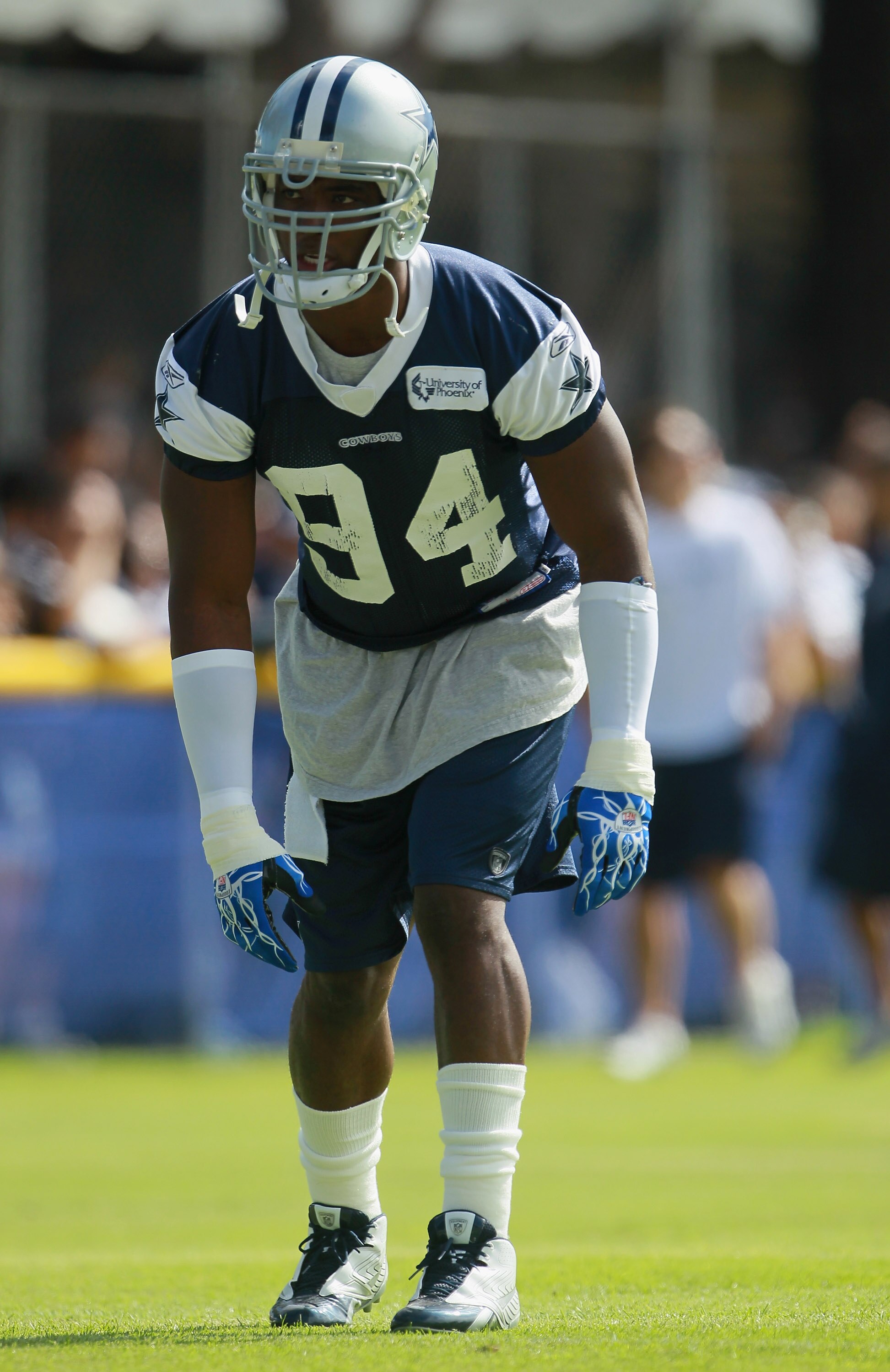 OXNARD, CA - AUGUST 14:  Linebacker DeMarcus Ware #94 looks on during Dallas Cowboys Training Camp at the Marriott Residence Inn Oxnard River Ridge on August 14, 2010 in Oxnard, California.  (Photo by Jeff Gross/Getty Images)