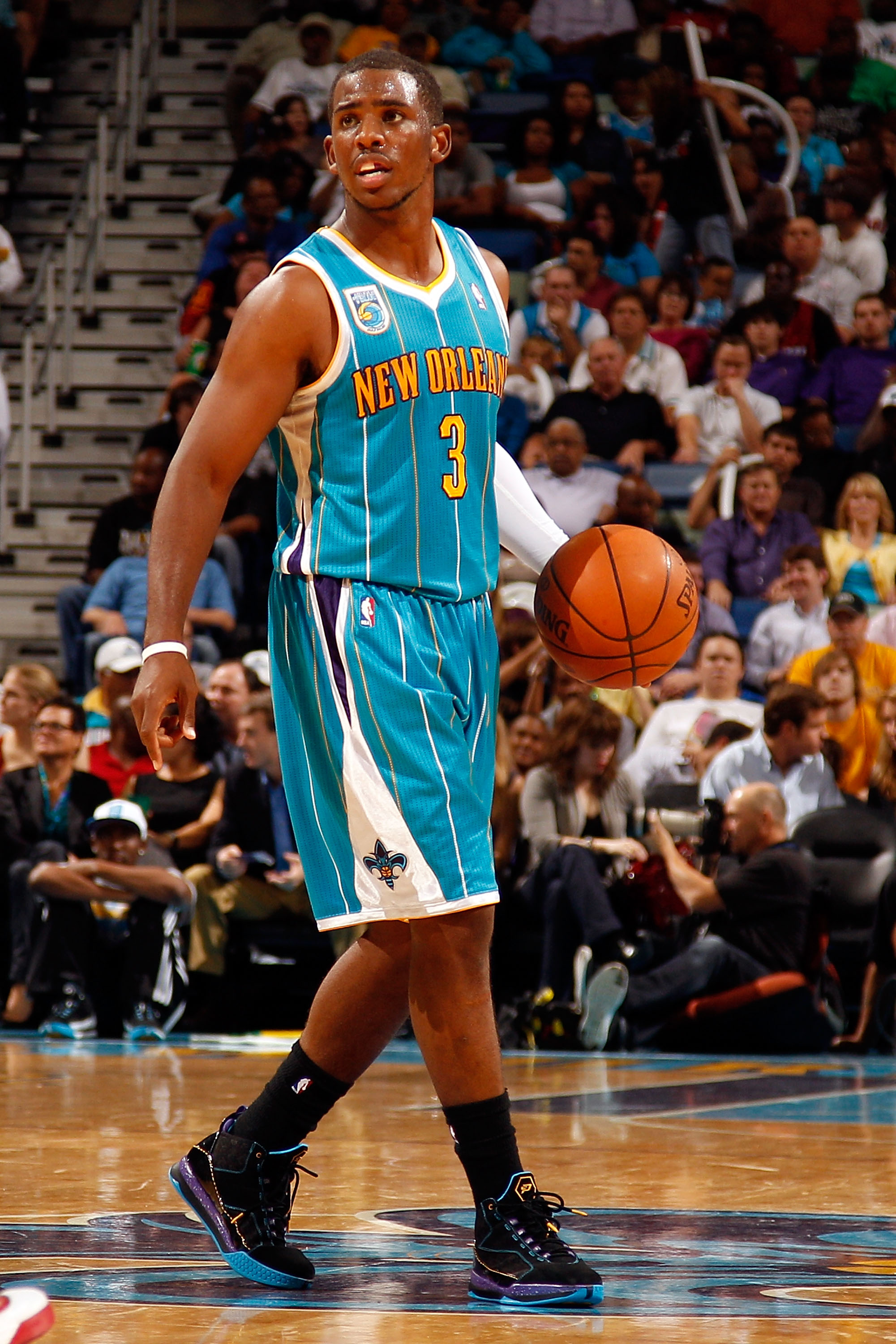 NEW ORLEANS - OCTOBER 13:  Chris Paul #3 of the New Orleans Hornets in action during the game against the Miami Heat at the New Orleans Arena on October 13, 2010 in New Orleans, Louisiana.  NOTE TO USER: User expressly acknowledges and agrees that, by dow