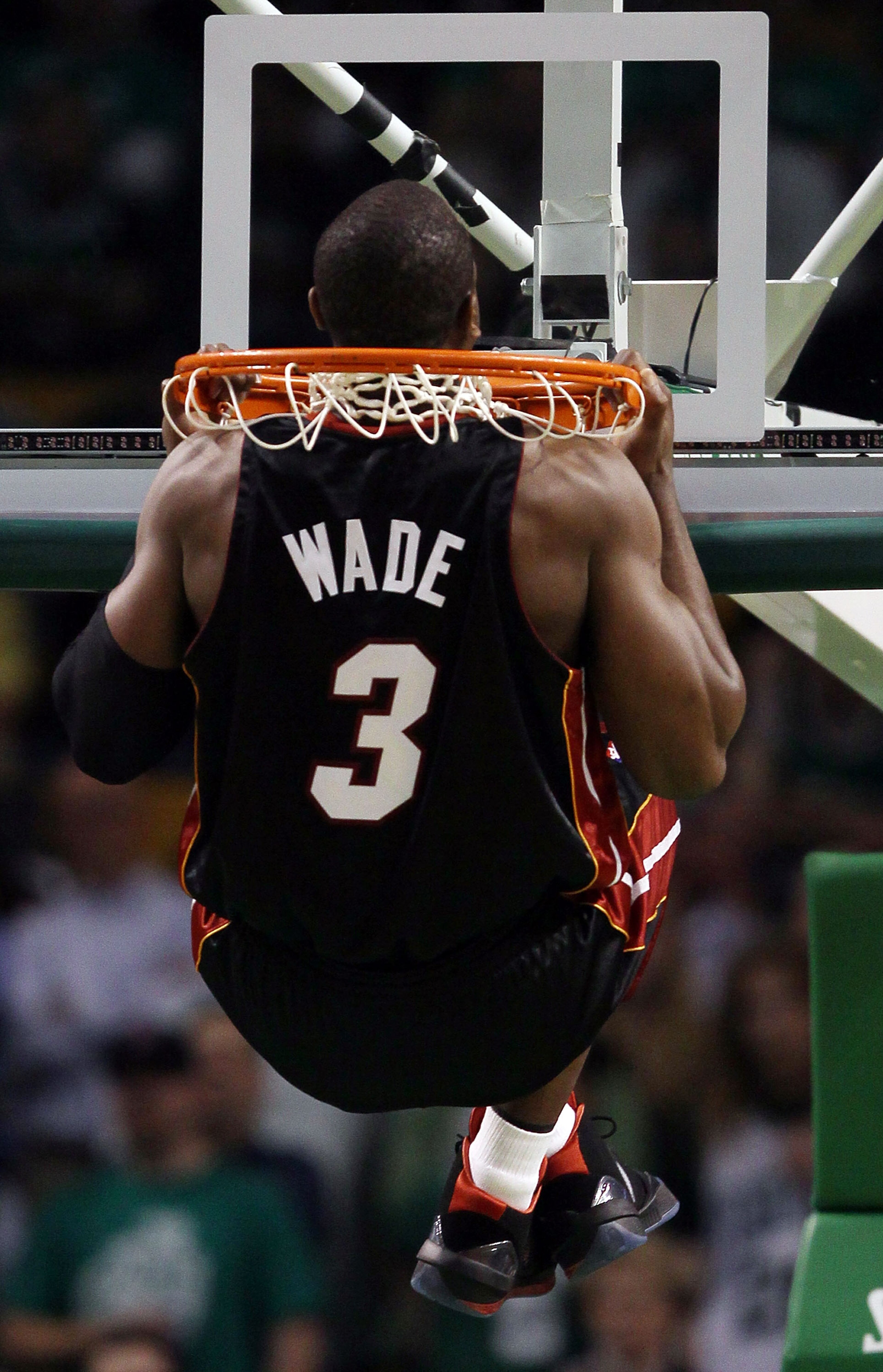 BOSTON - APRIL 27:  Dwyane Wade #3 of the Miami Heat does his pullups before opening tipoff against the Boston Celtics during Game Five of the Eastern Conference Quarterfinals of the 2010 NBA playoffs at the TD Garden on April 27, 2010 in Boston, Massachu