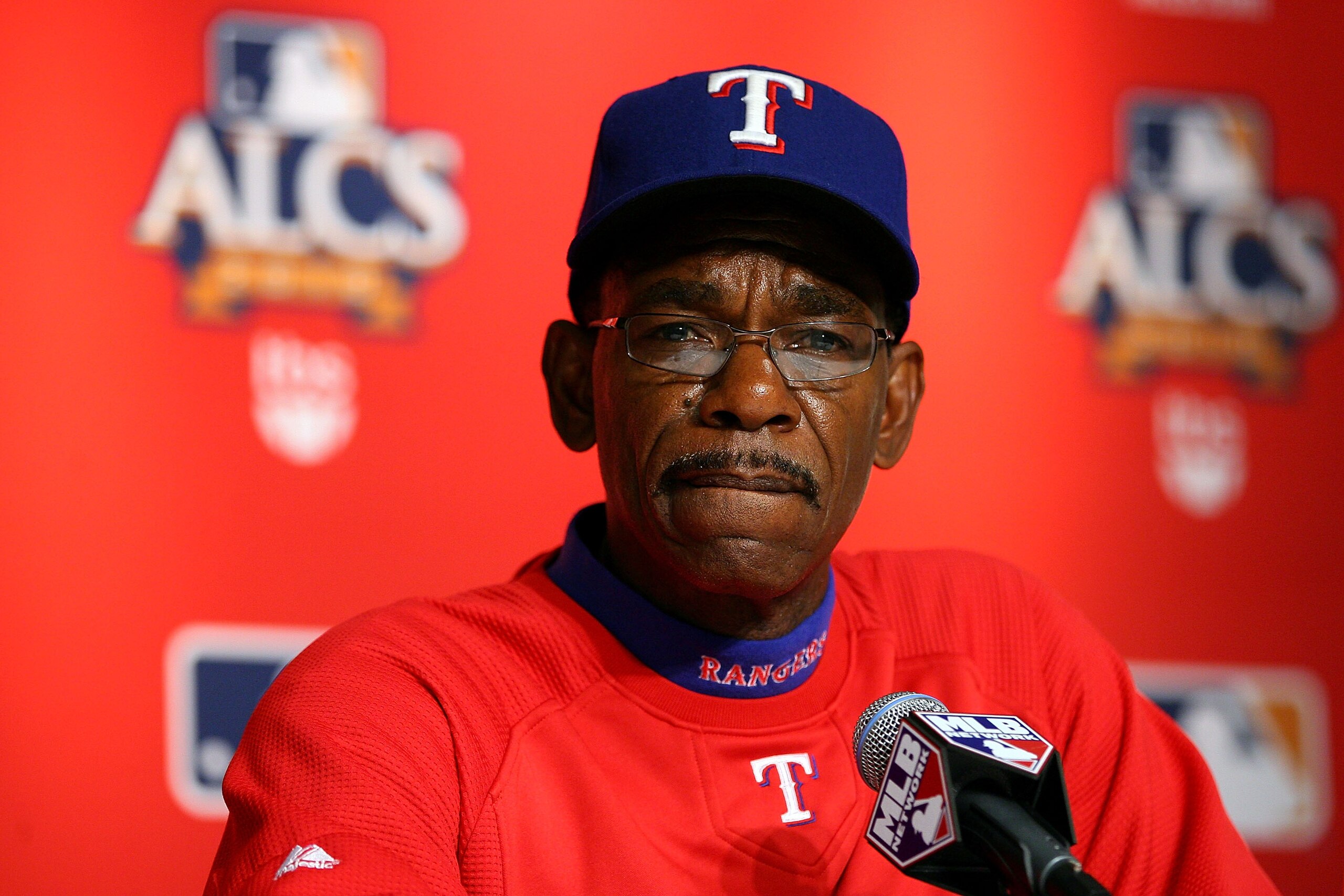 NEW YORK - OCTOBER 20:  Manager Ron Washington of the Texas Rangers speaks during a pregame press conference against the New York Yankees in Game Five of the ALCS during the 2010 MLB Playoffs at Yankee Stadium on October 20, 2010 in the Bronx borough of N